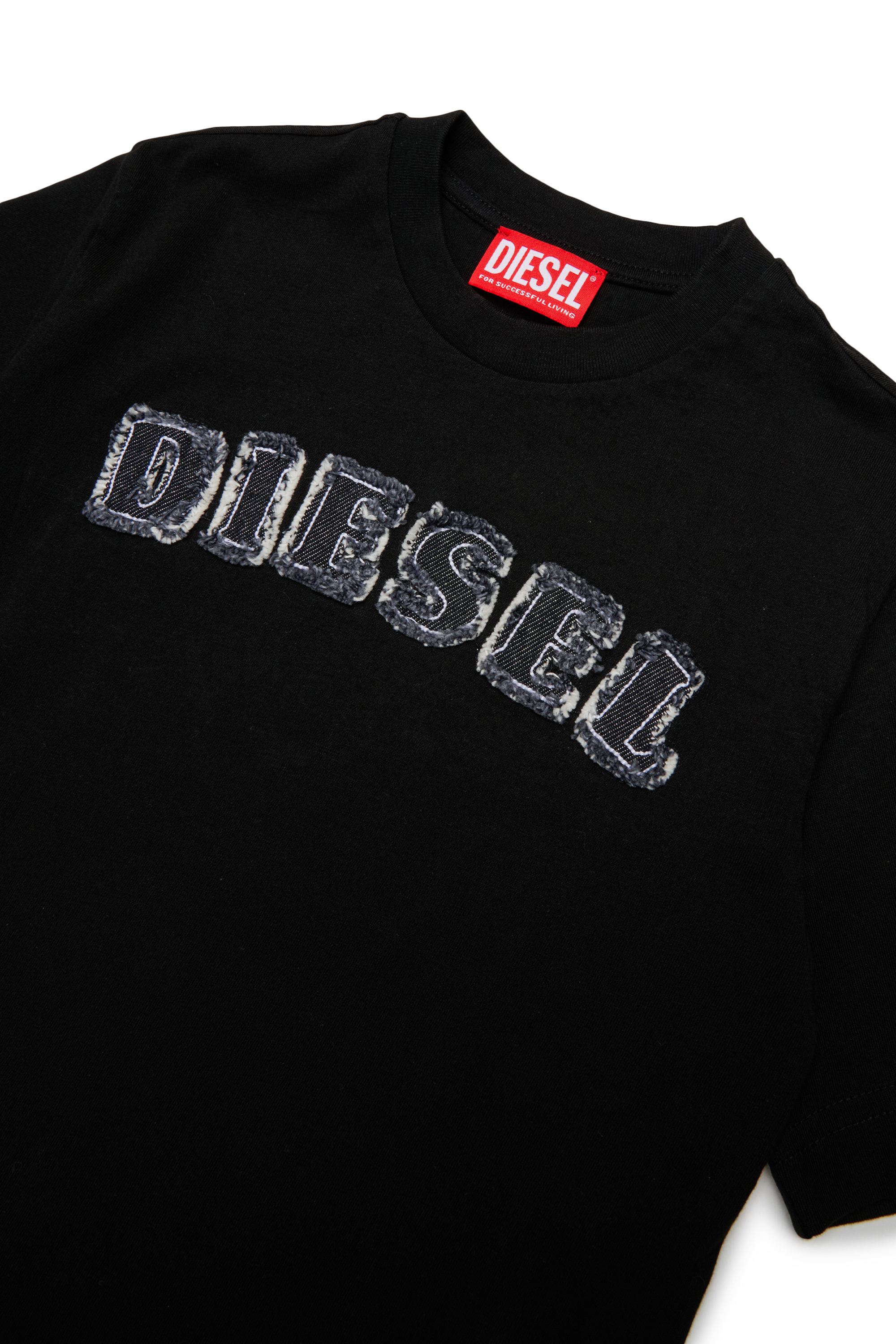 Diesel - TJEANS OVER, Camiseta de algod&oacute;n con logo efecto deshilachado Hombre in Negro - 3