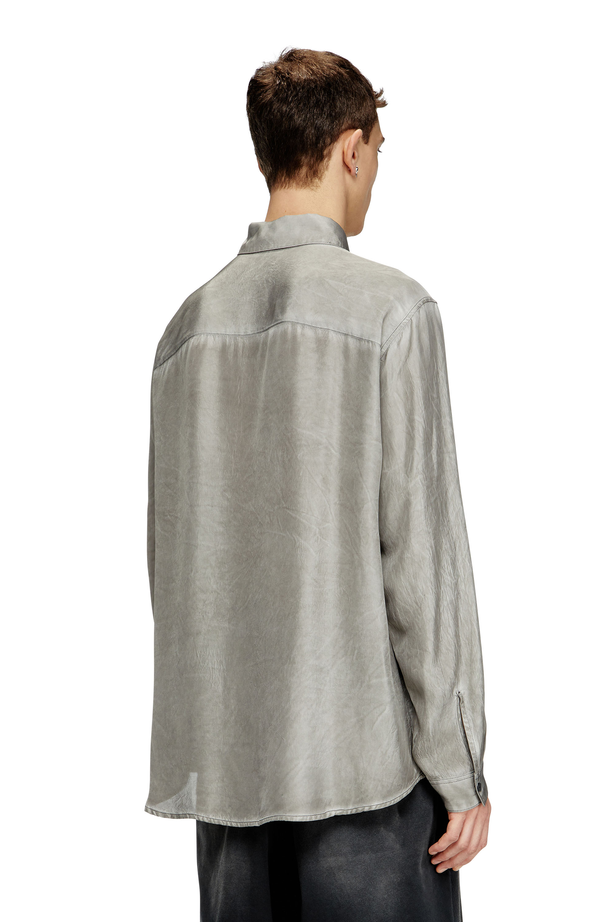 Diesel - S-LEON, Camisa de tejido fluido arrugada con cuello y logotipo Unisex in Gris - 4