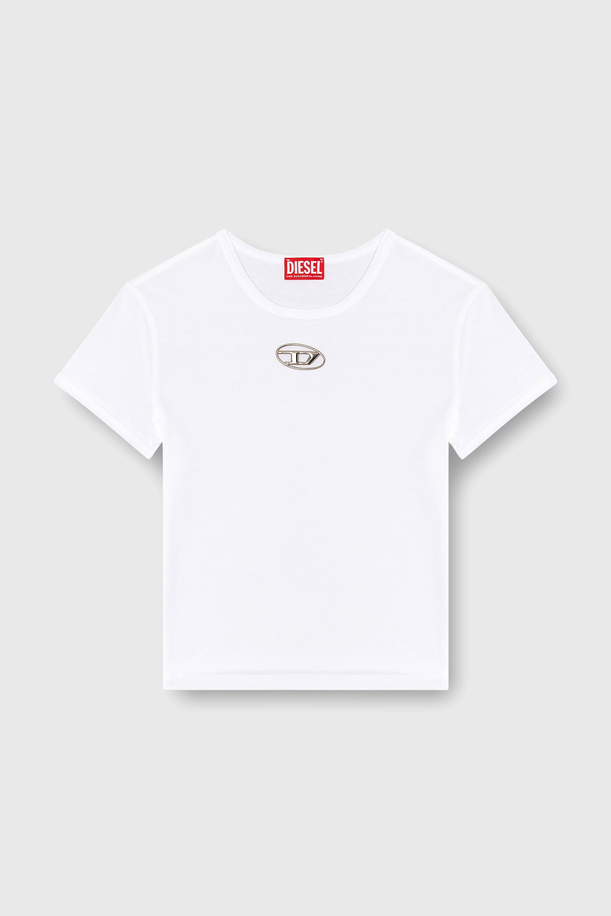 Diesel - T-UNCUTIE-LONG-OD-Q1, Camiseta de fit entallado con logotipo Oval D recortado Mujer in Blanco - 2