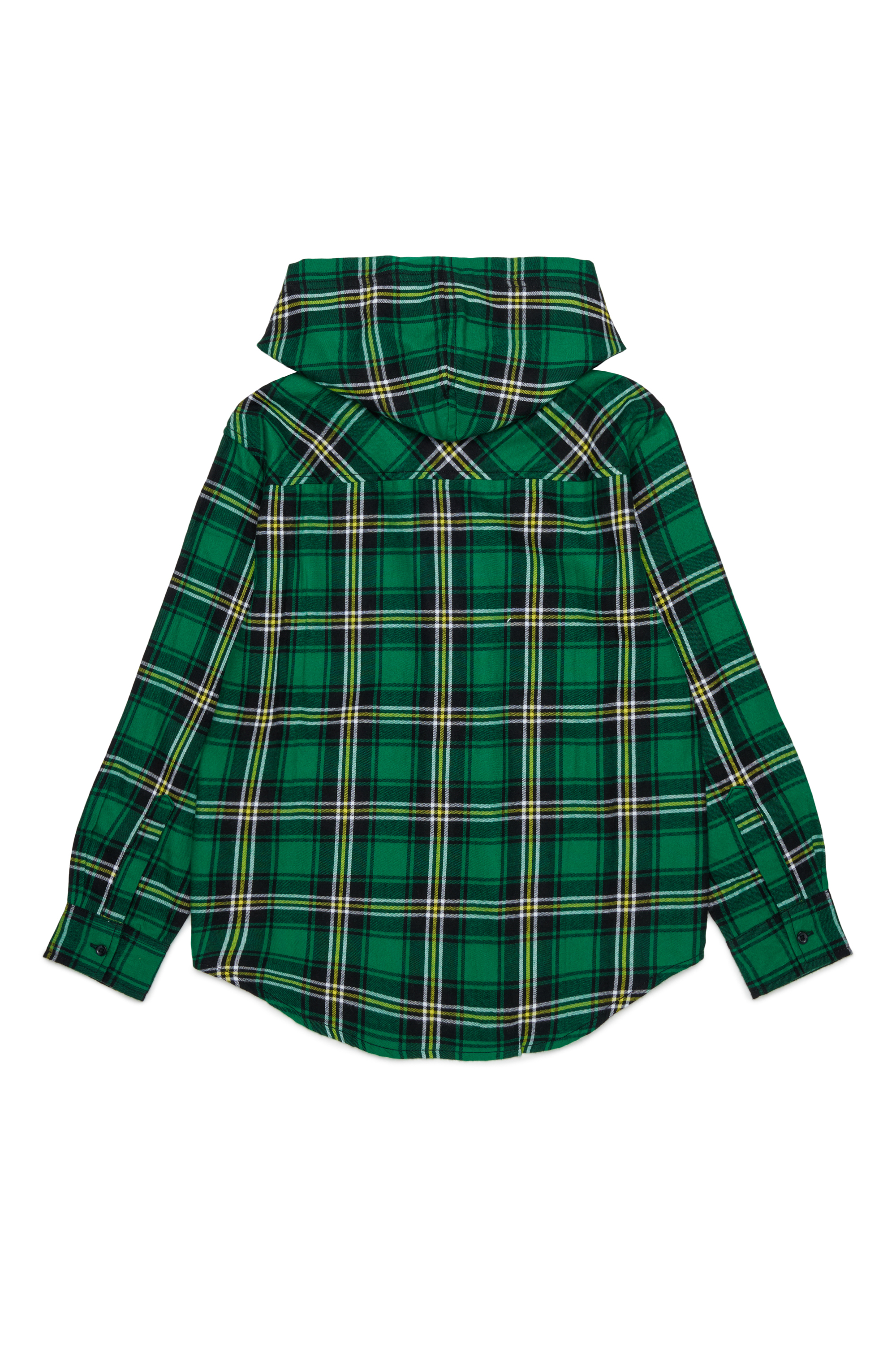Diesel - CHECK OVER, Camisa de cuadros con capucha y Logo Oval D bordado Hombre in Verde - 2