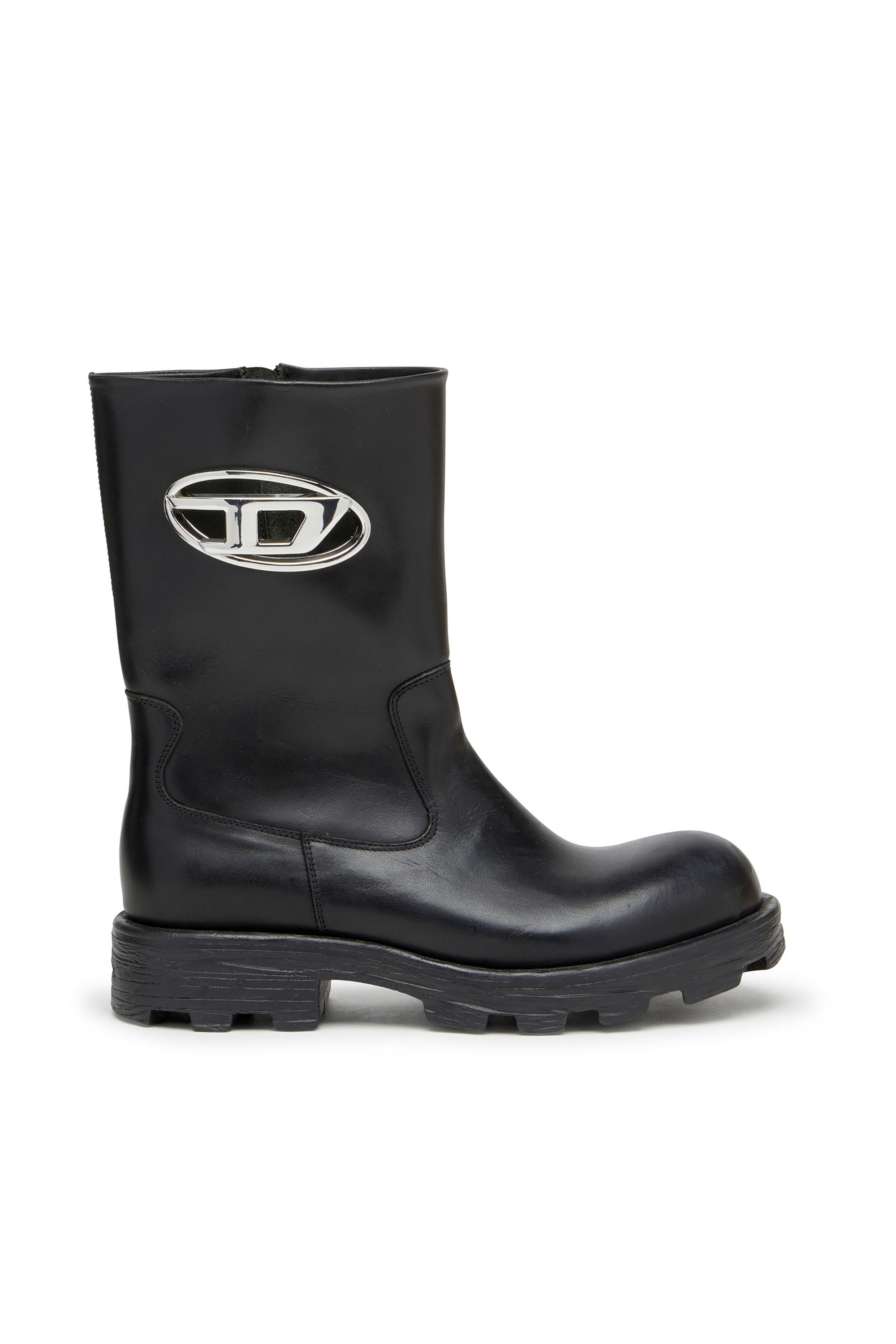 Diesel - D-HAMMER BKR D W, D-Hammer-Botas cut-out de cuero con herrajes con logo Mujer in Negro - 1