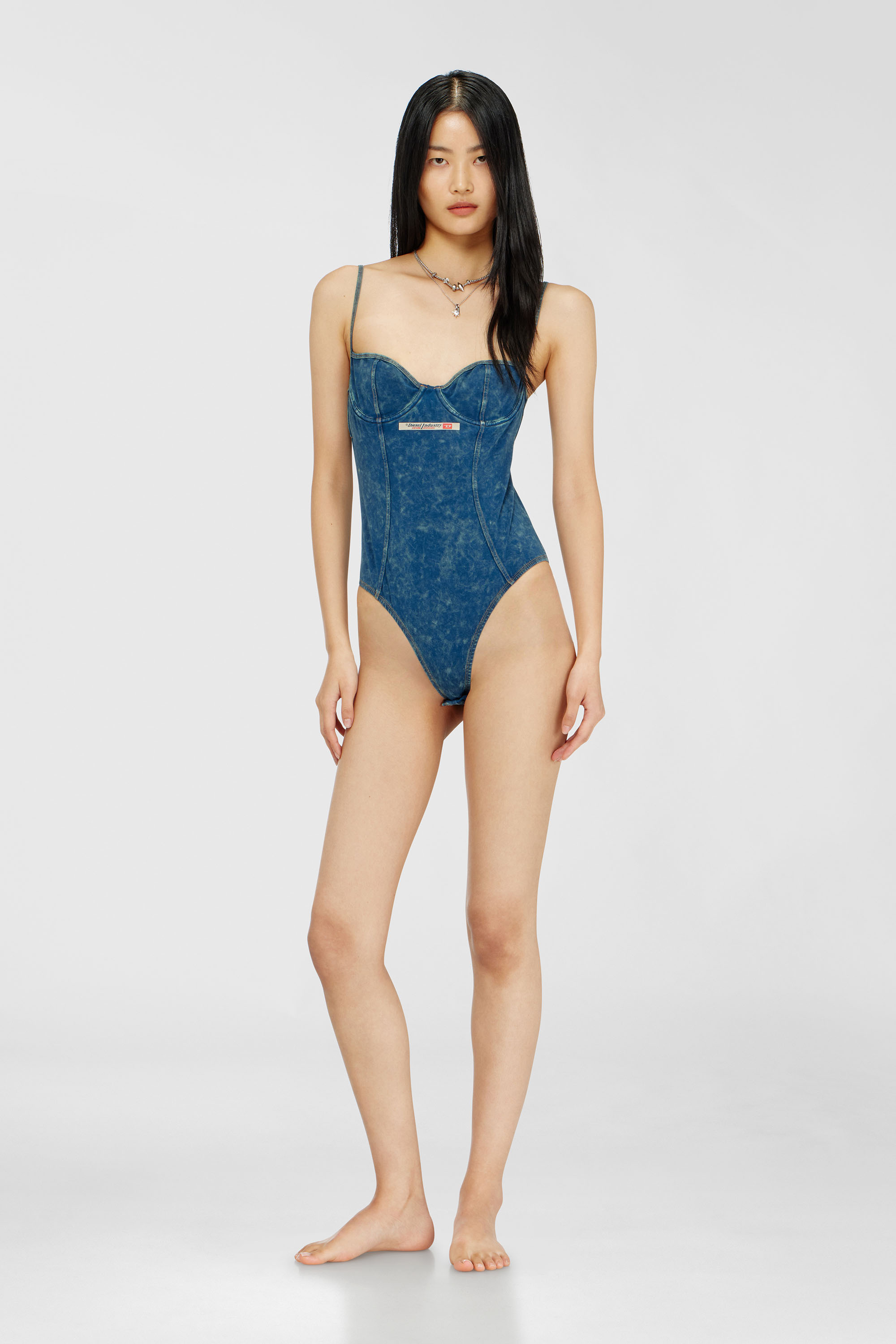 Diesel - TILDA-DNM, Body de efecto denim con abertura trasera Mujer in Azul marino - 2