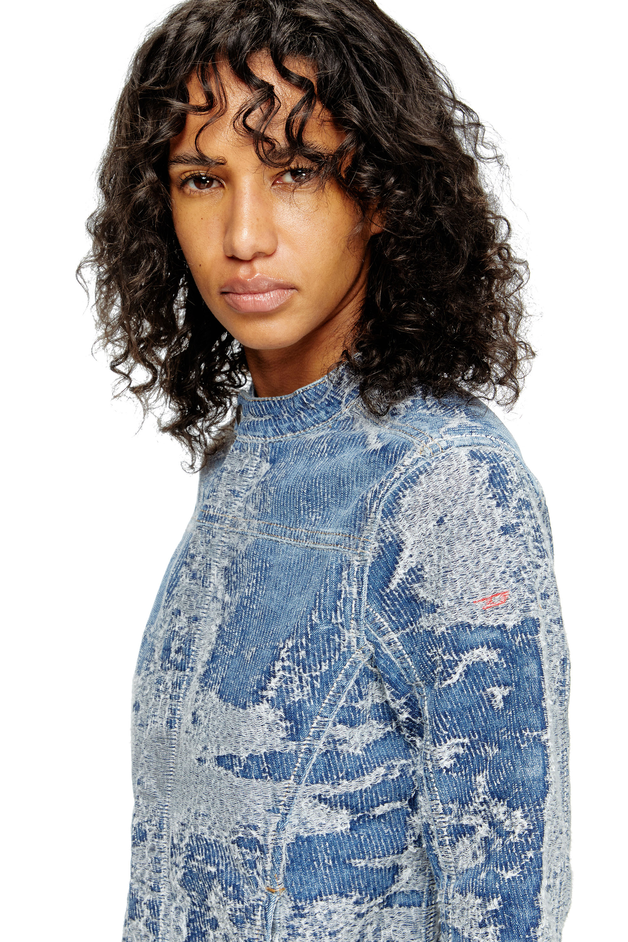 Diesel - DE-MOR-S1, Chaqueta de denim en jacquard desgastado Mujer in Azul marino - 5