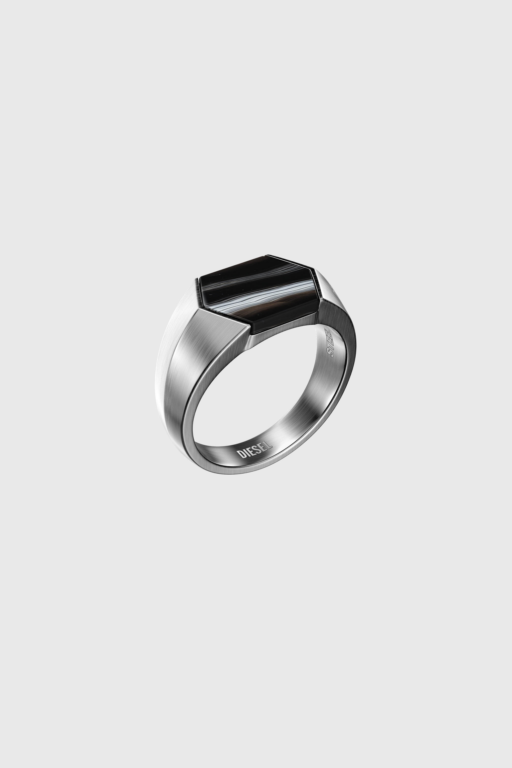 Diesel - DX1711040, Anillo sello de &aacute;gata negra Unisex in Plateado - 1