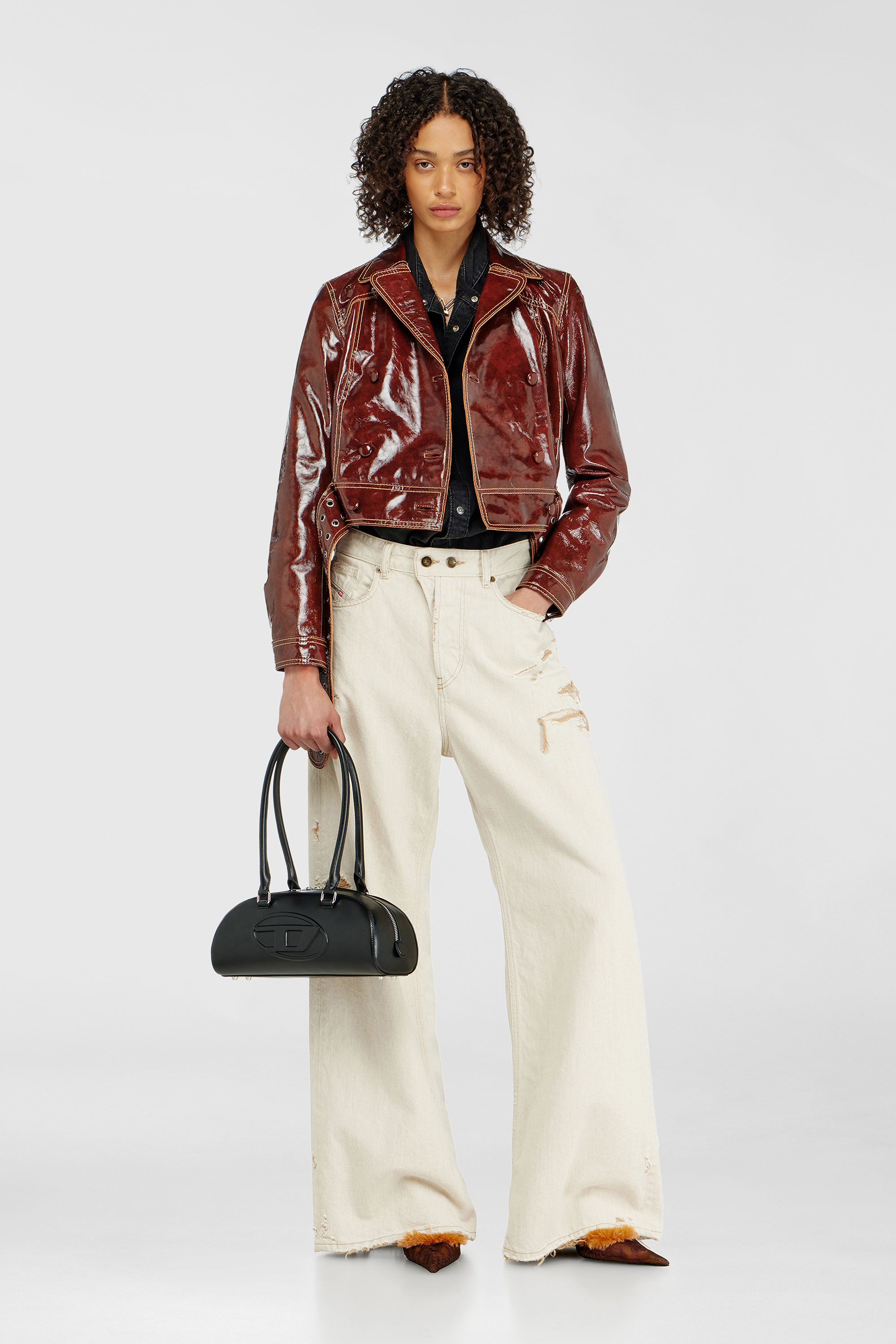 Diesel - L-EGEND, Chaqueta de charol con cintur&oacute;n ancho Mujer in Rojo - 2