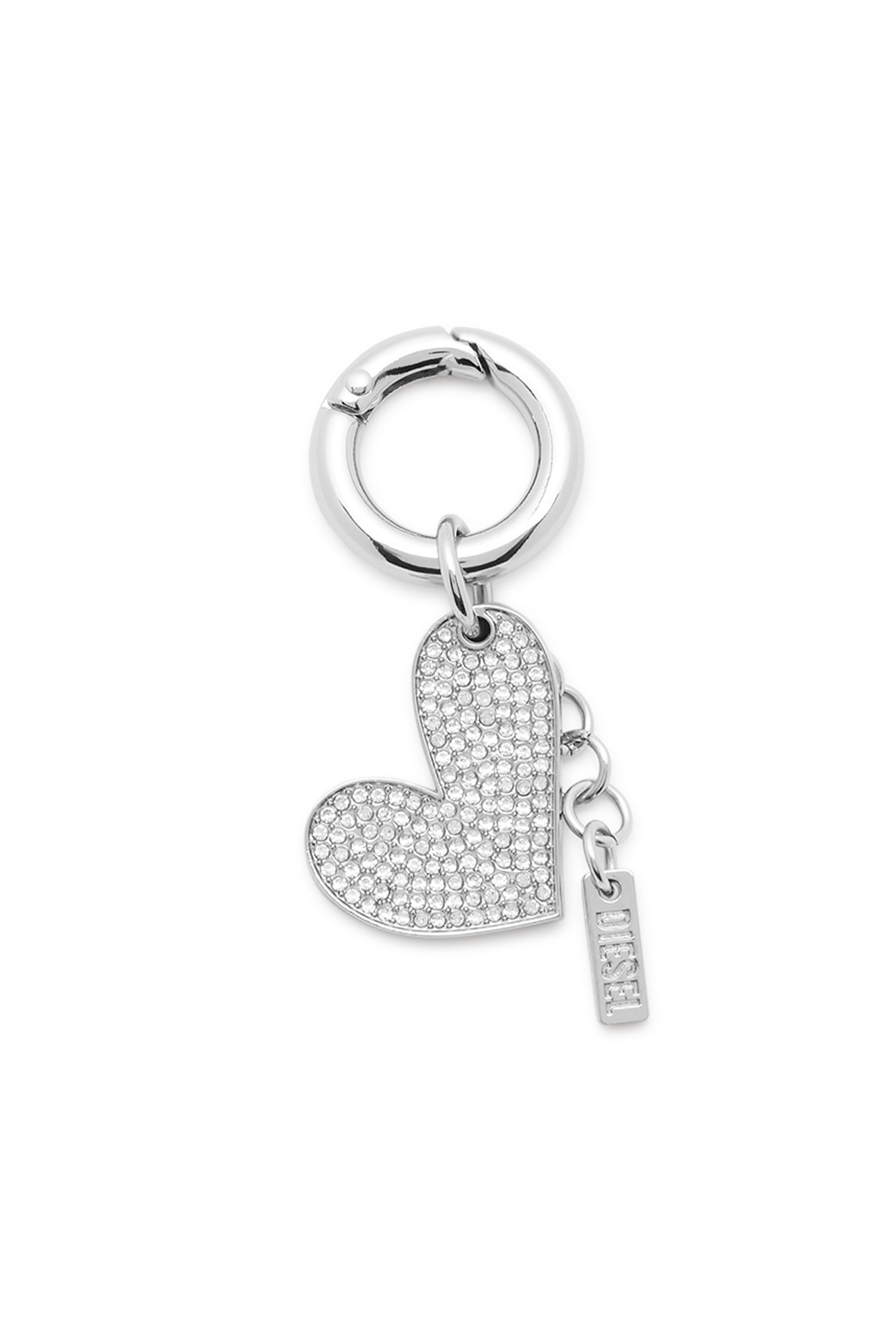 Diesel - CHARM-HEART, Woman's Metal heart charm with rhinestones in Silver - 1