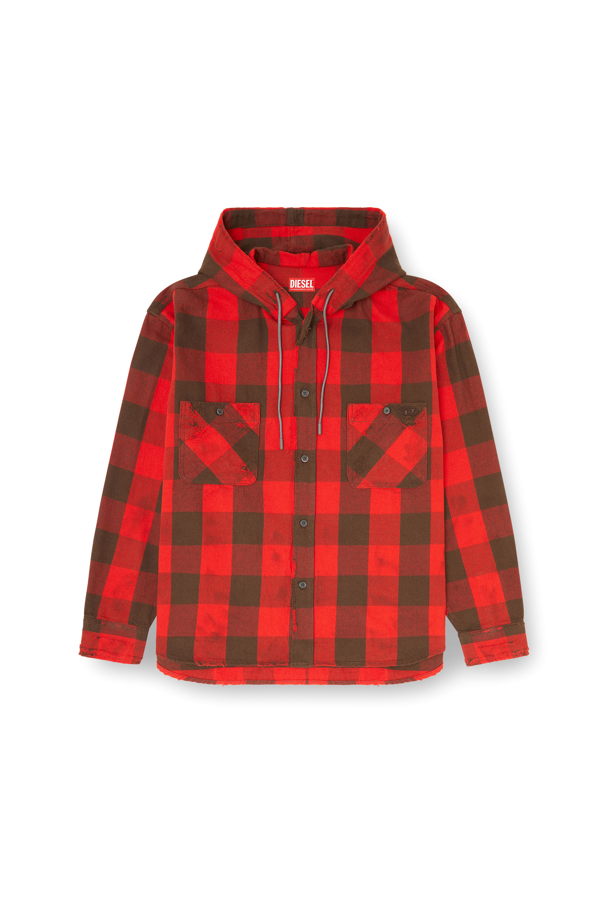 Diesel - S-DRUM-HOODY, Camisa con capucha efecto desgastado en franela de cuadros Hombre in ToBeDefined - 3