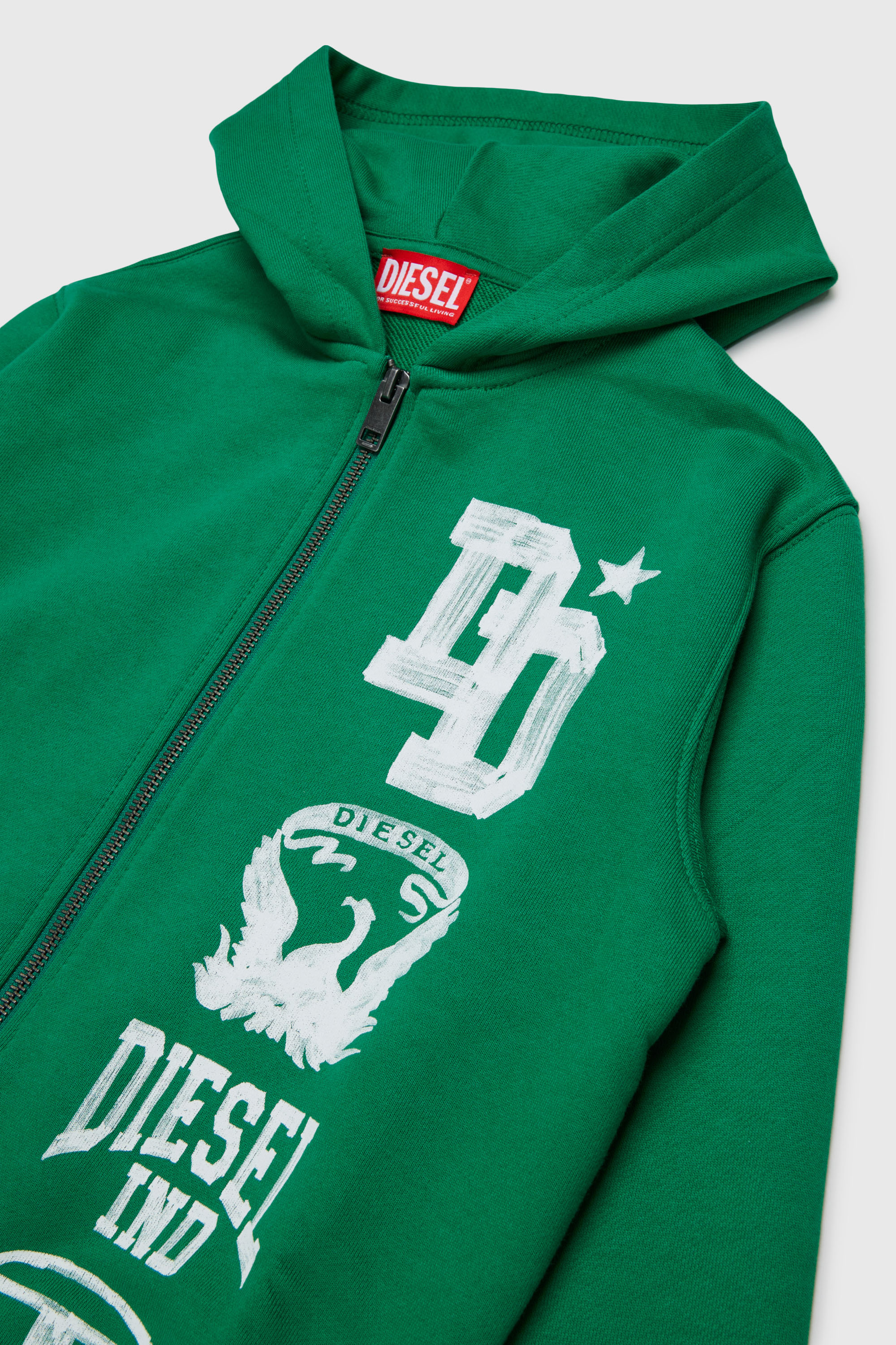 Diesel - SBANDHOOD OVER, Sudadera con cremallera y logos efecto pintura Hombre in Verde - 3