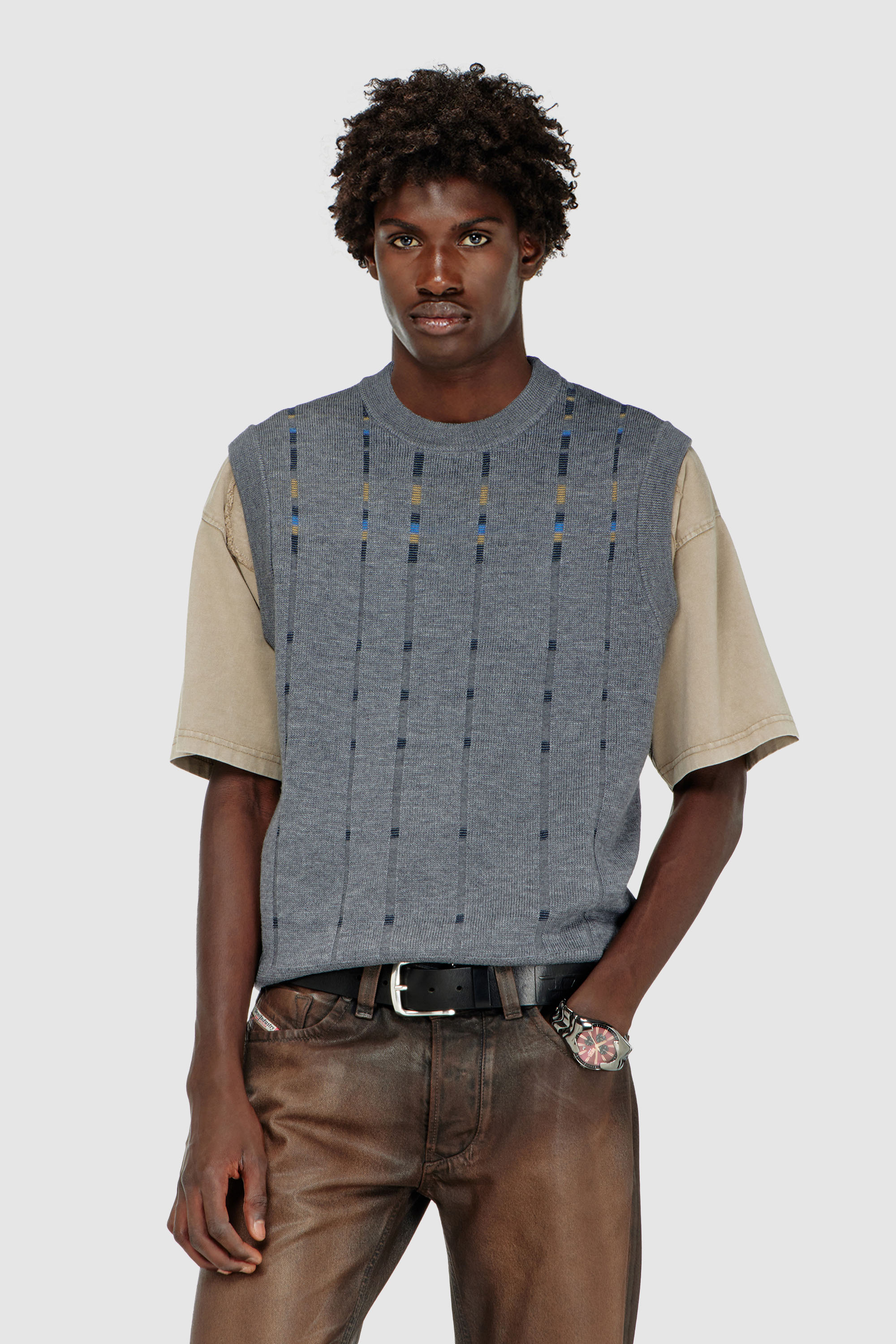Diesel - K-ROERI, Chaleco de lana con efecto de cuadros Hombre in Gris - 1