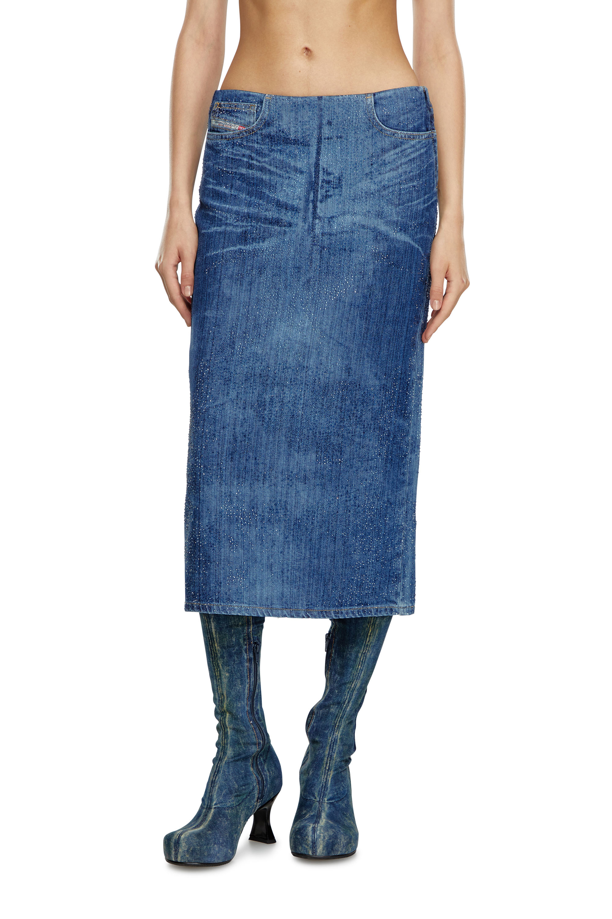 Diesel - DE-PRA-S3, Falda l&aacute;piz de denim con piedras Mujer in Azul marino - 3