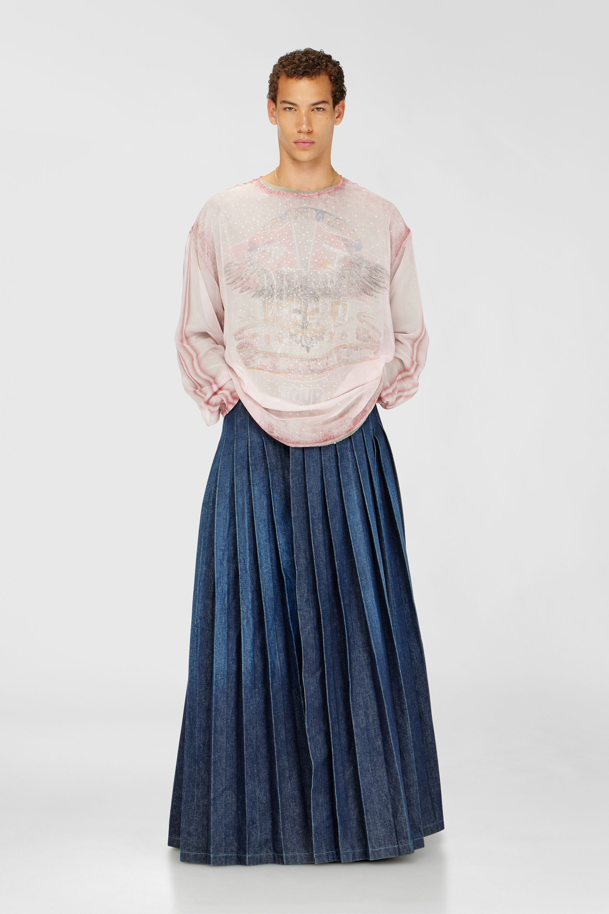 Diesel - T-DOUBLEX-LS, Top de gasa transparente con gr&aacute;ficos de concierto Hombre in Rosa - 2