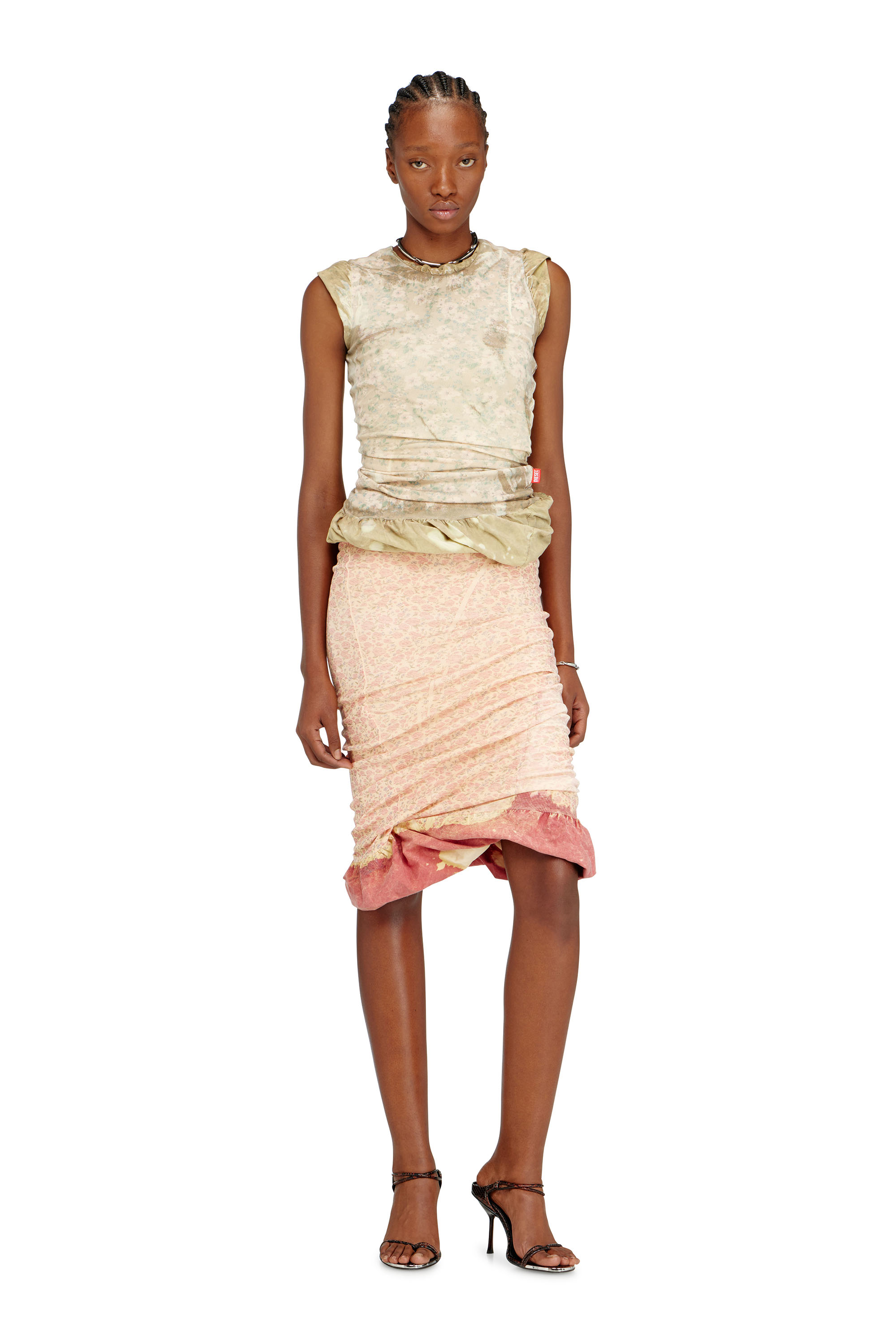 Diesel - T-ORY, Top de capas con efecto lavado oscuro Mujer in Verde - 2