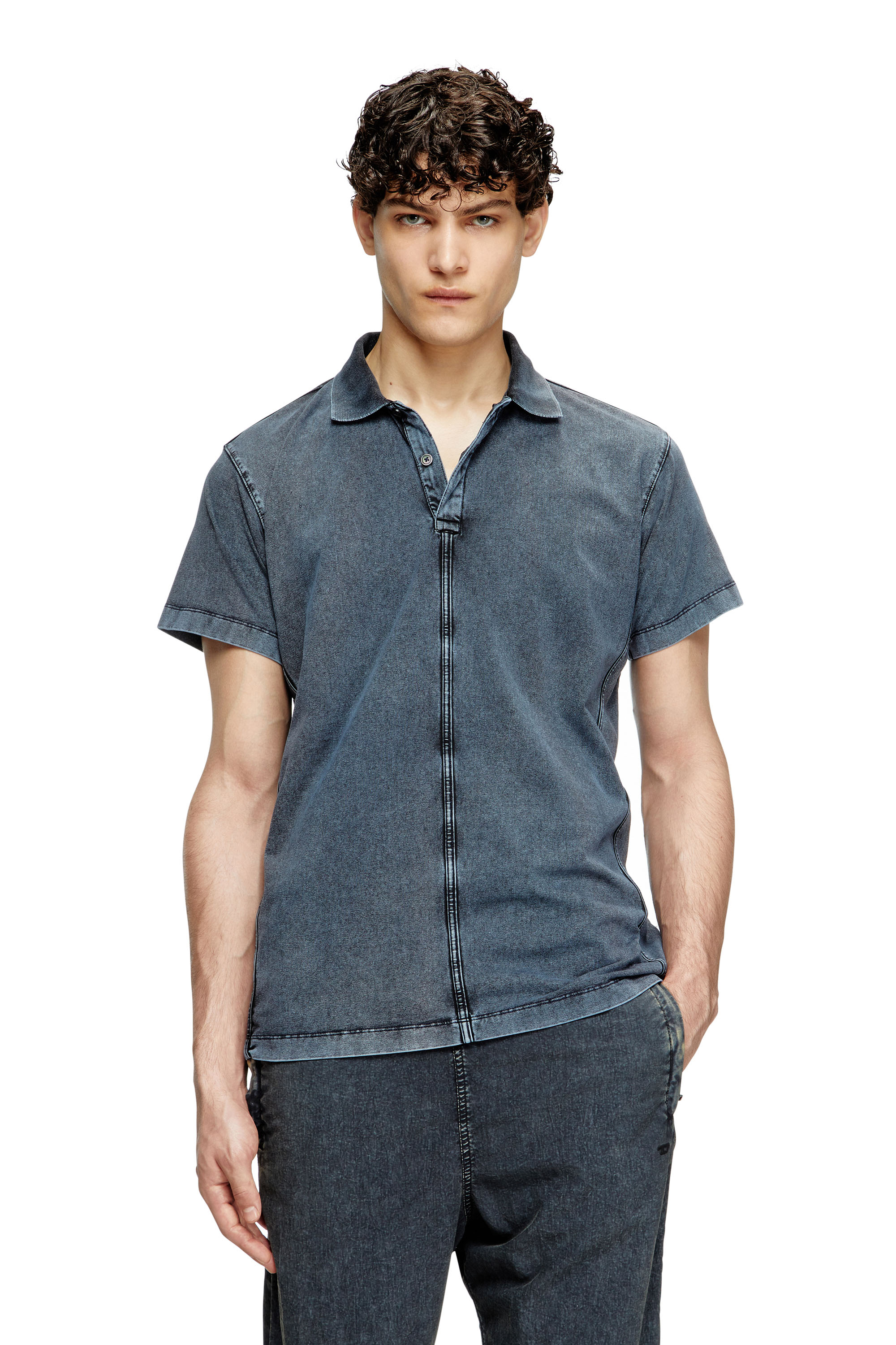 Diesel - T-NOMELY, Polo de tejido con aspecto denim Hombre in Azul marino - 1
