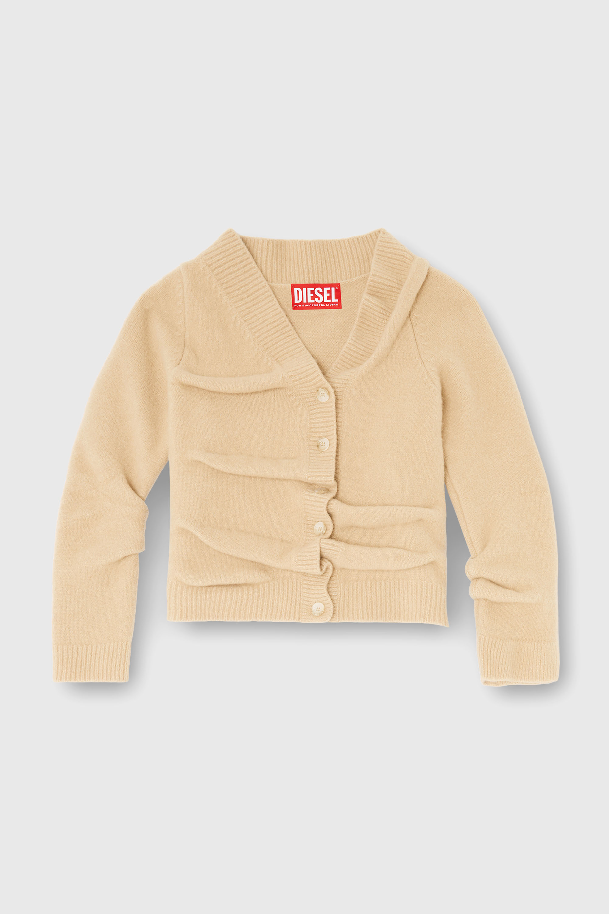 Diesel - M-AVA, C&aacute;rdigan cropped de punto hervido arrugado Mujer in Beige - 2