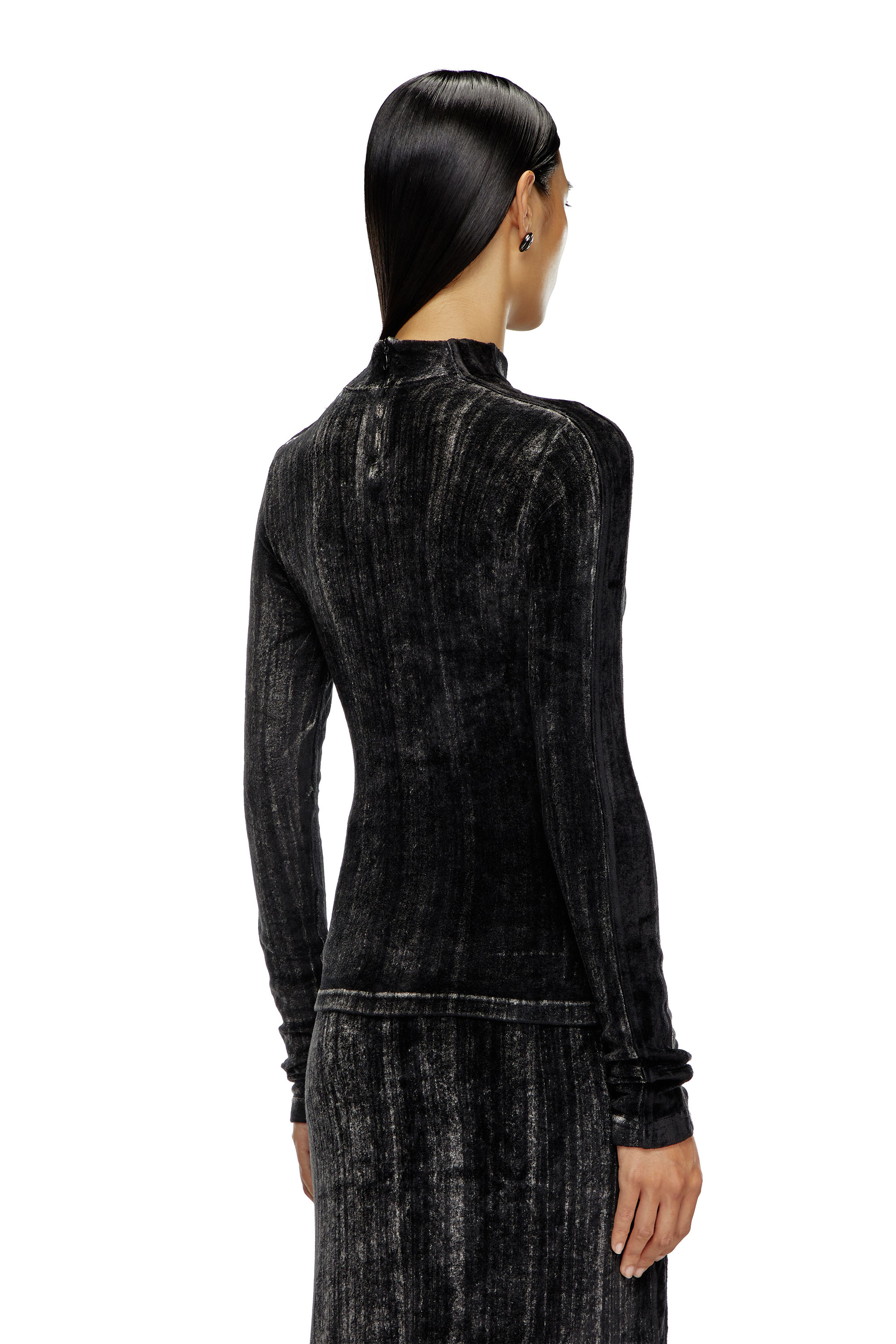 Diesel - T-SLIMY, Mujer Camiseta de medio cuello alto de chenilla tratada in Negro - Image 4