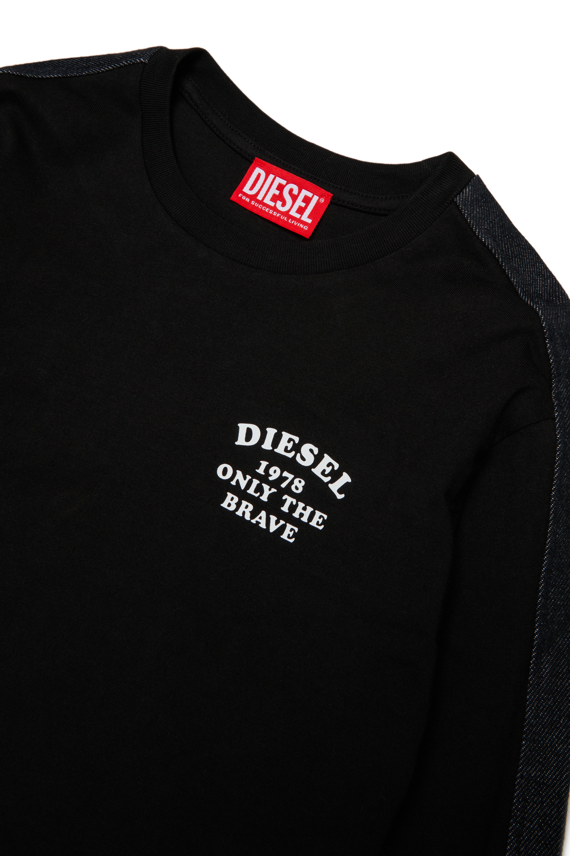 Diesel - TEAN OVER, Camiseta de manga larga con logo y bandas en contraste Hombre in Negro - 3