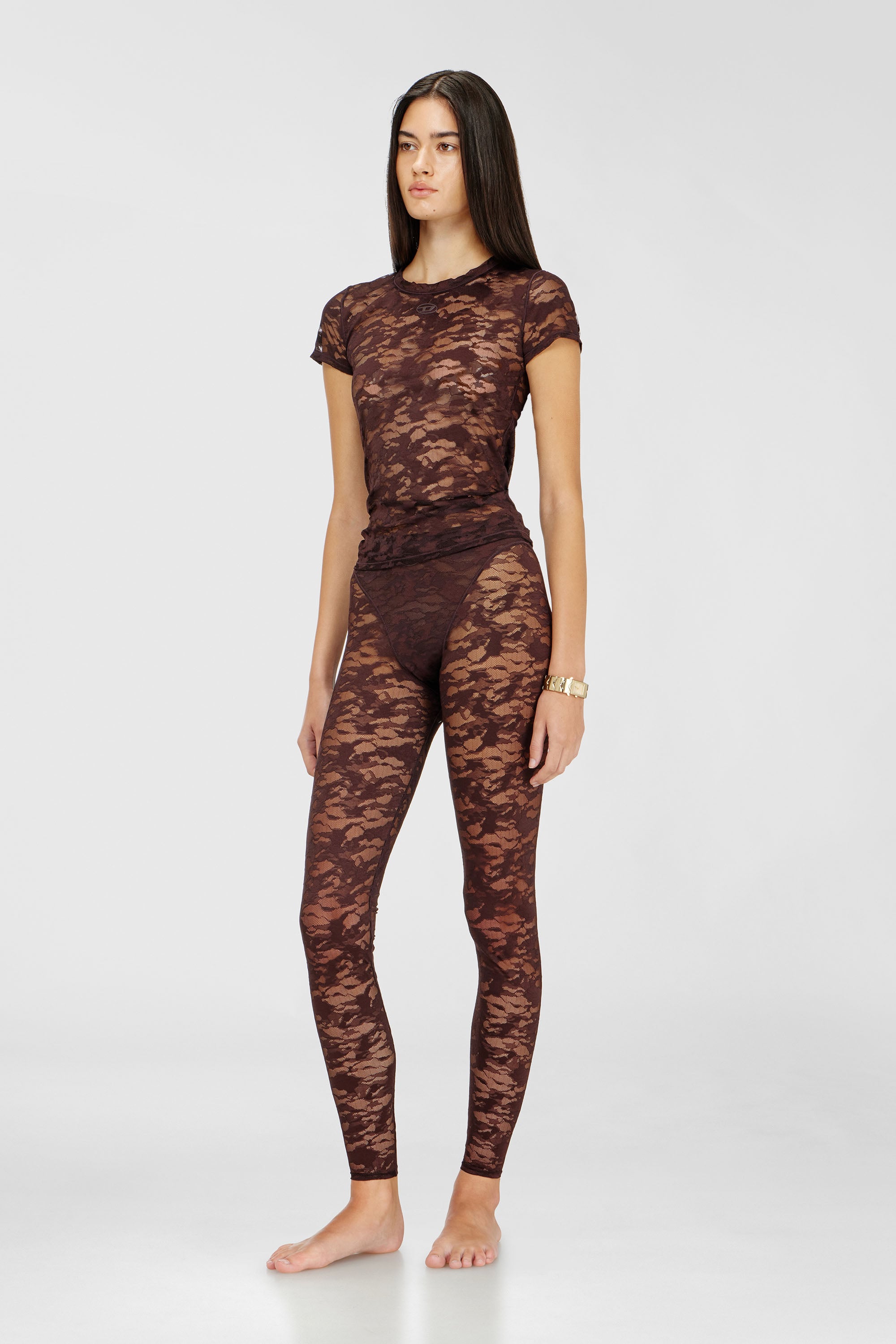 Diesel - HAYLEY-UTLT, Leggings de encaje de nailon camouflage Mujer in Marr&oacute;n - 1