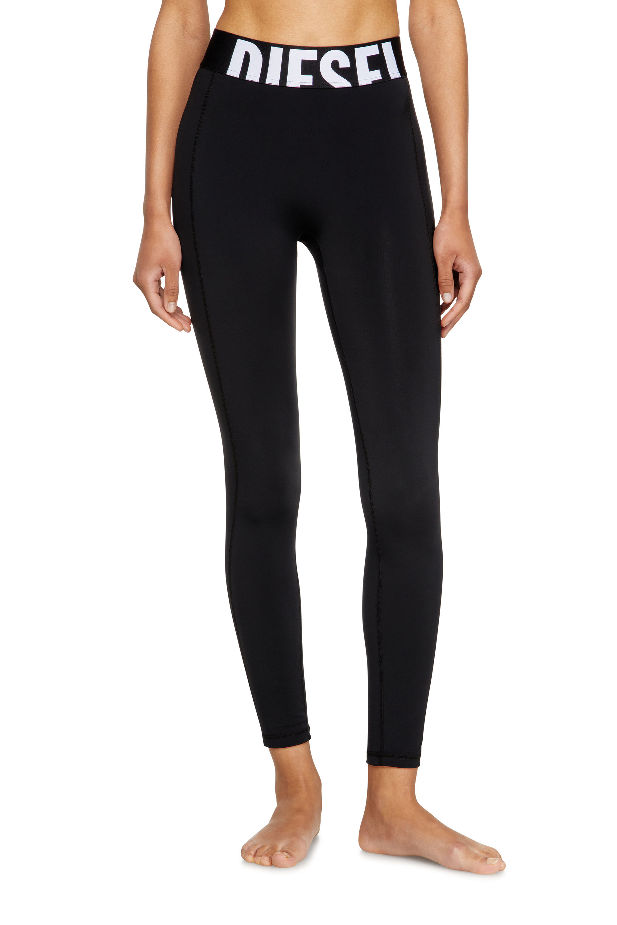 Diesel - ADELINE-D-POP, Leggings de microfibra con logotipo recortado Mujer in Negro - 2