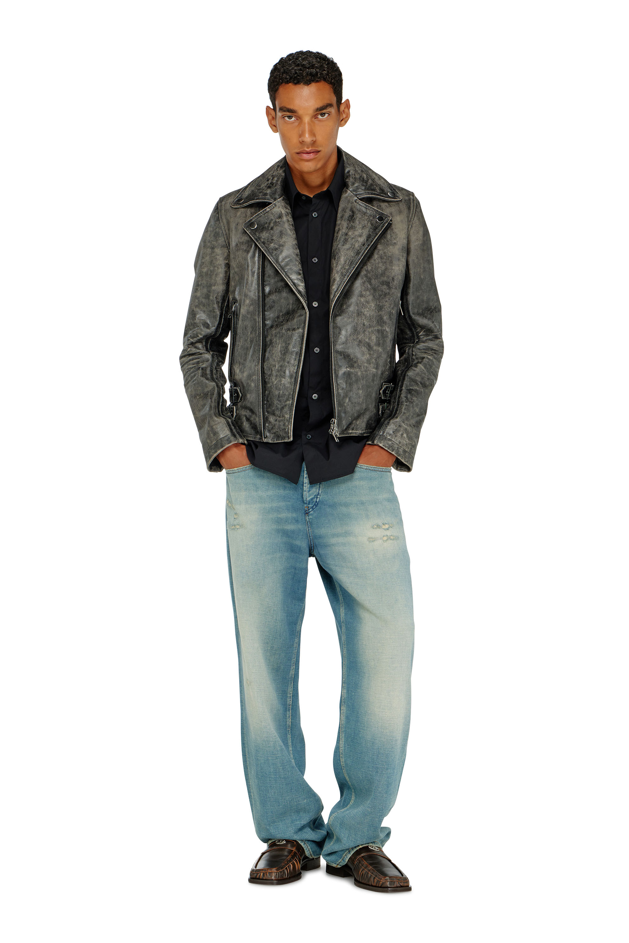 Diesel - S-SIMPLY-GSBH, Camisa de popelina el&aacute;stica con bordado Hombre in Negro - 1