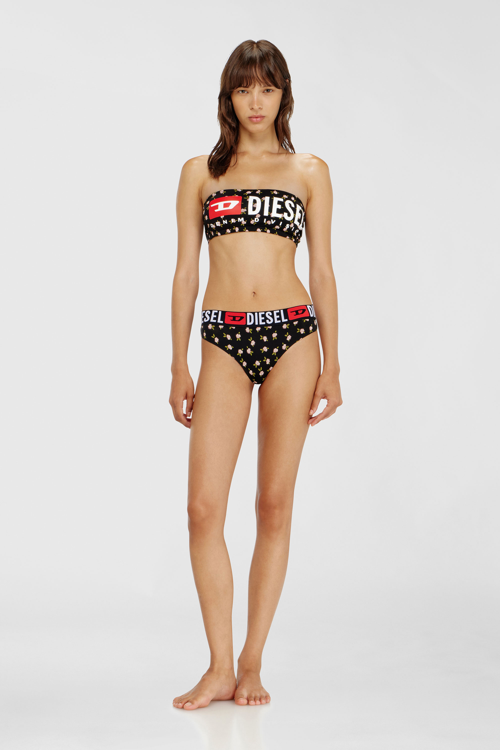 Diesel - MELANIE-C-D-CORE, Sujetador bandeau de algod&oacute;n con estampado floral all-over Mujer in Negro - 2