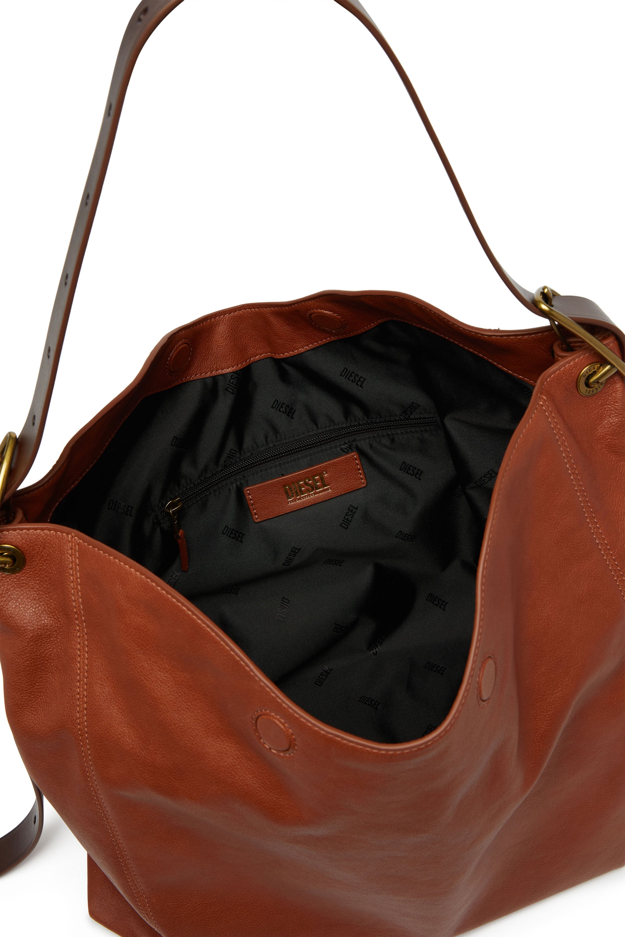 Diesel - D-LINE HOBO L, D-Line-Bolso hobo de piel brillante Mujer in Marr&oacute;n - 4