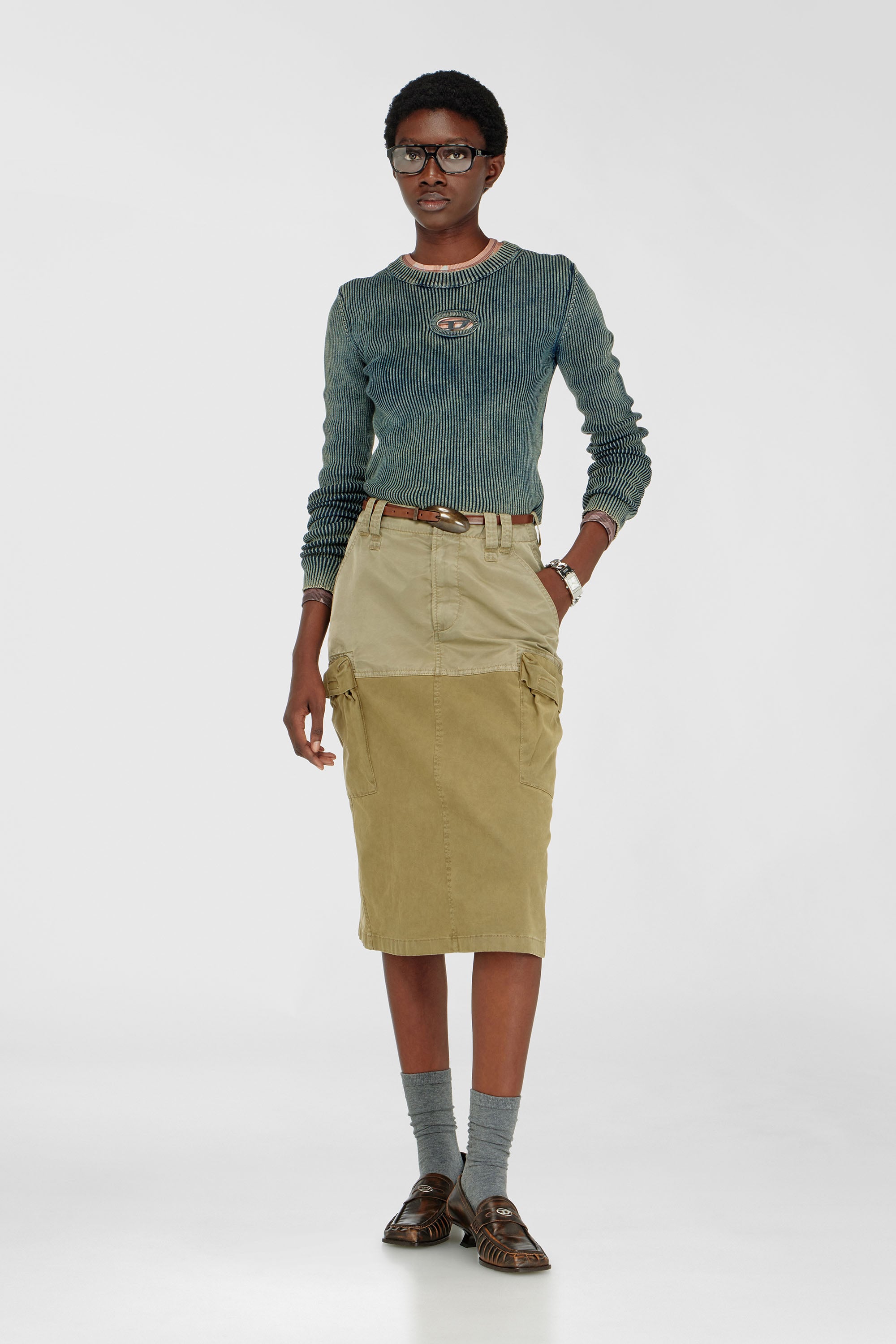 Diesel - M-ANCHOR-A, Camiseta tejida en canal&eacute; con Oval D Mujer in Azul marino - 2