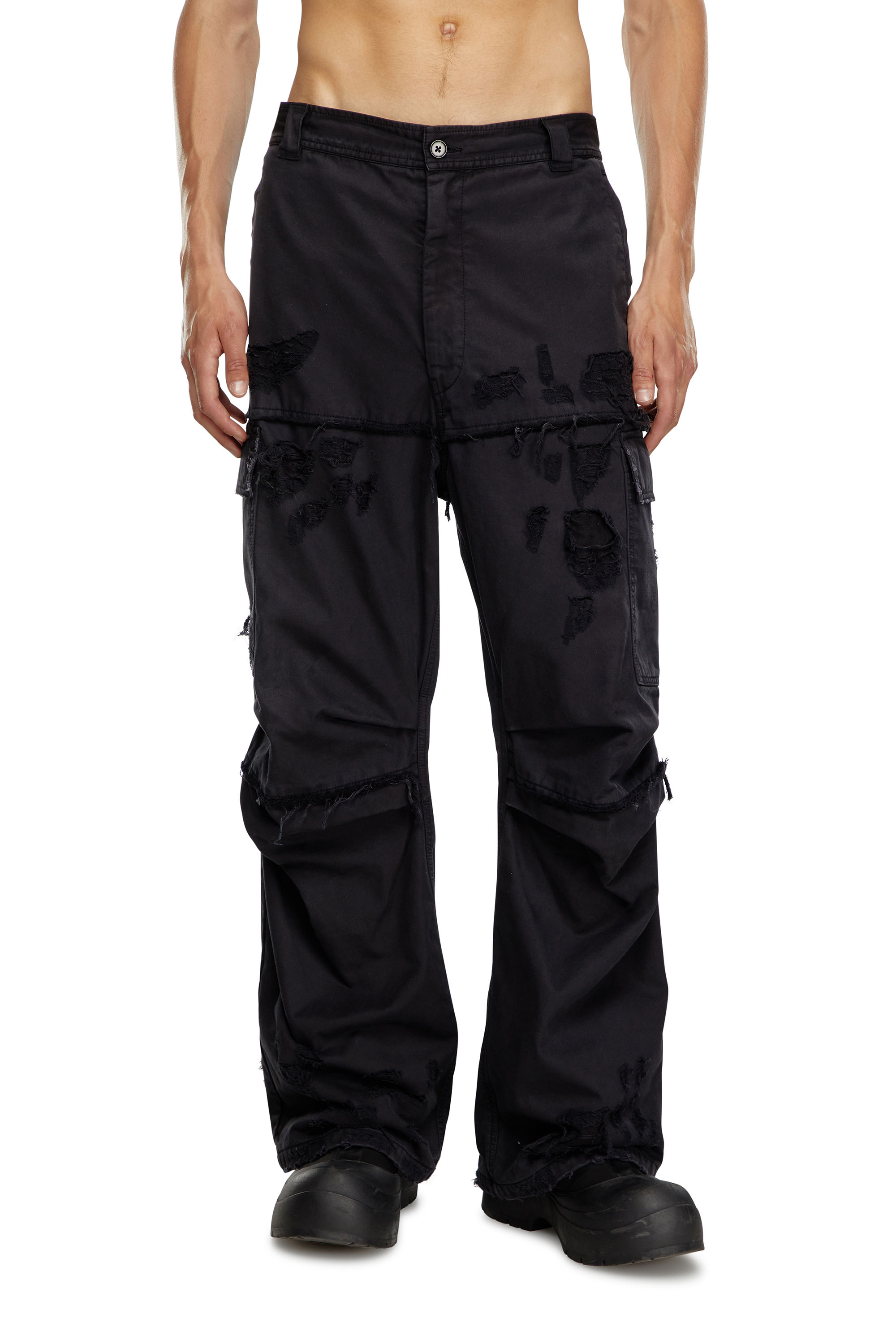 Diesel - P-OISE, Pantalones cargo de algodón dobby Hombre in Negro - 1