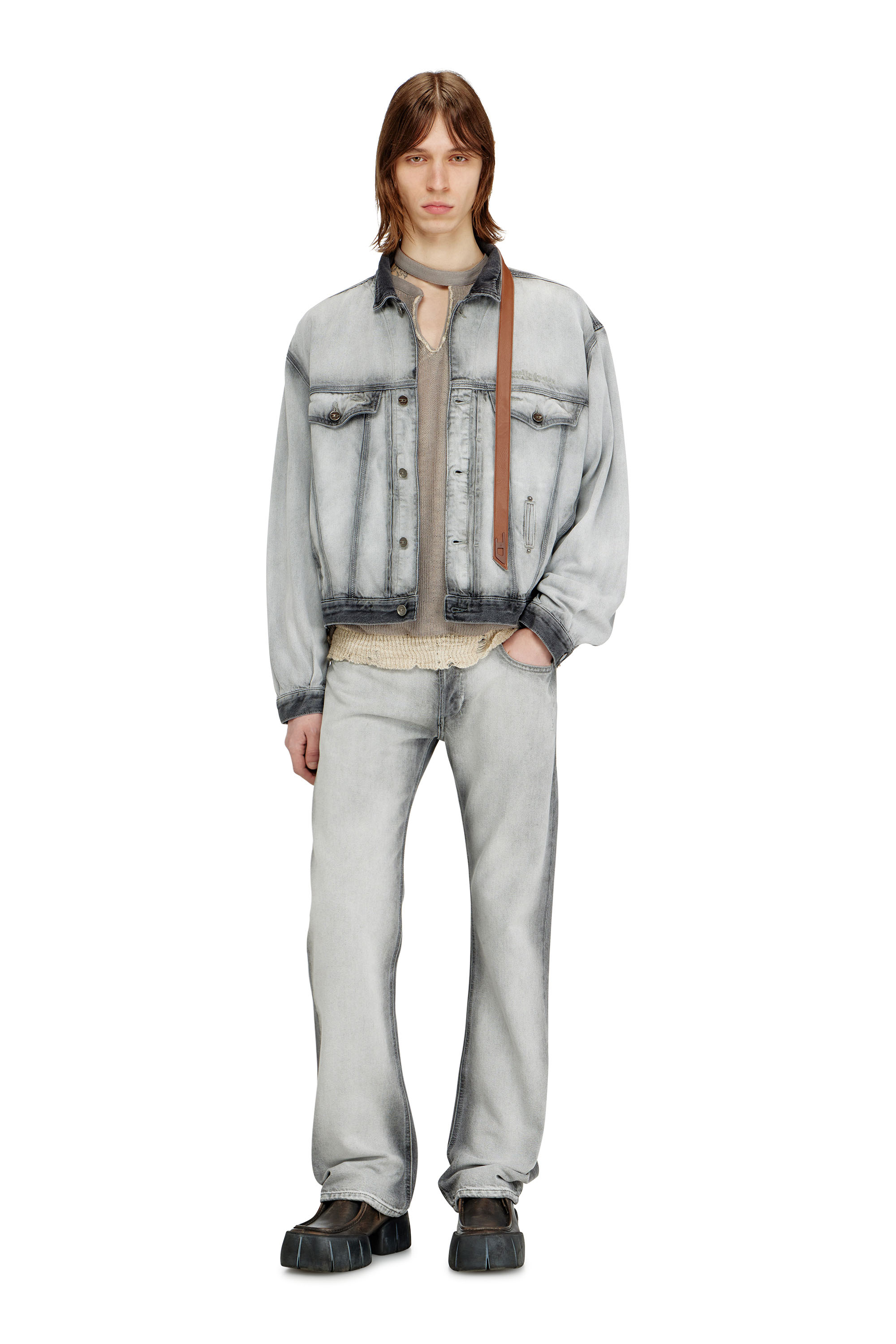 Diesel - D-DENVER-FSI, Chaqueta trucker en denim esqueleto suave Unisex in Gris - 3