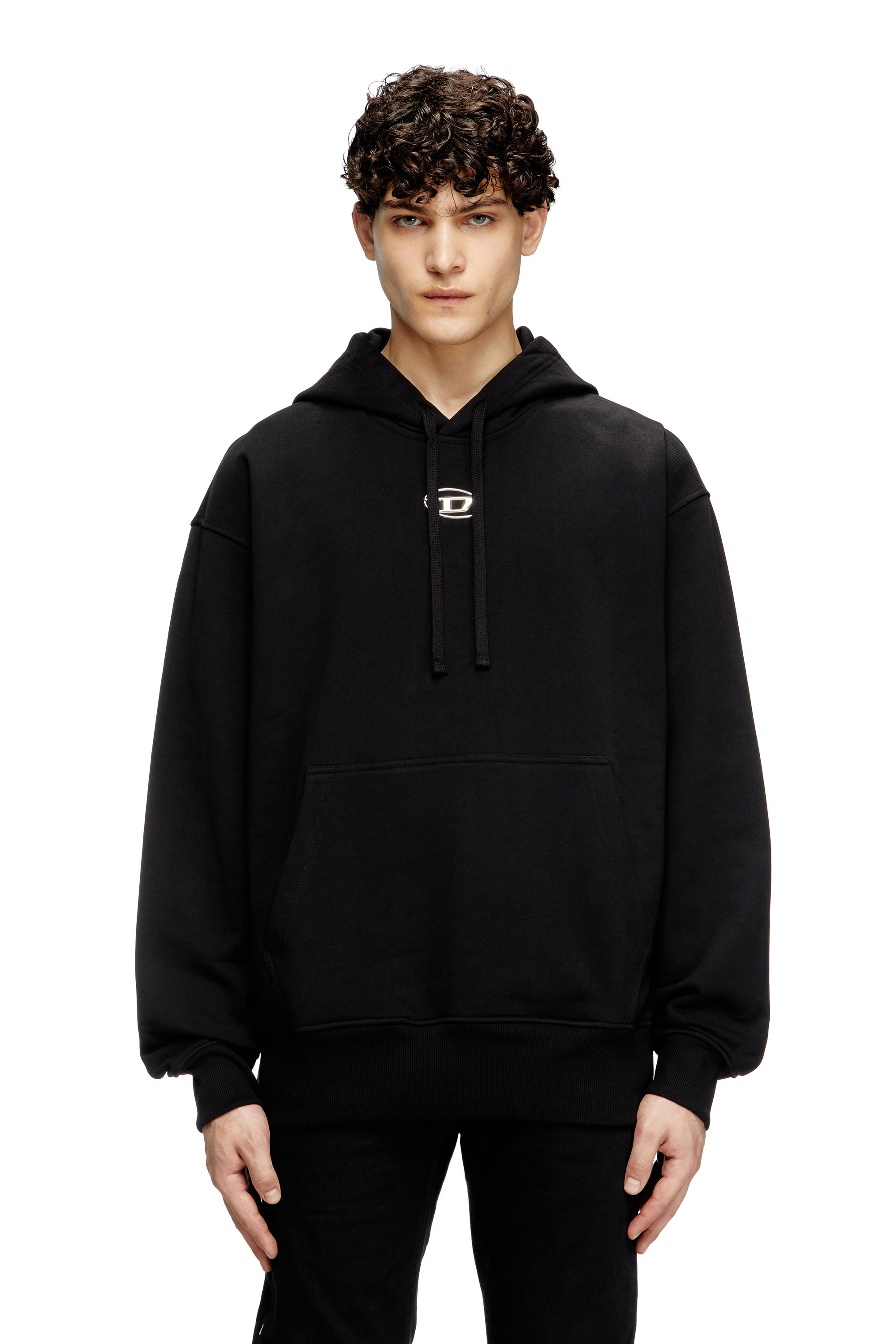 Diesel - S-MACS-HOOD-OD, Sudadera con capucha extragrande con logotipo metálico Hombre in Negro - 1