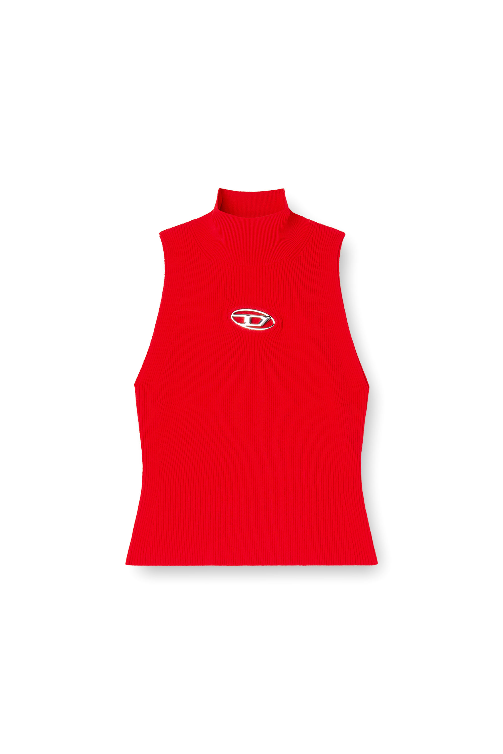 Diesel - M-ONERVAX-TOP, Top de cuello alto de punto de canalé Mujer in Rojo - 3