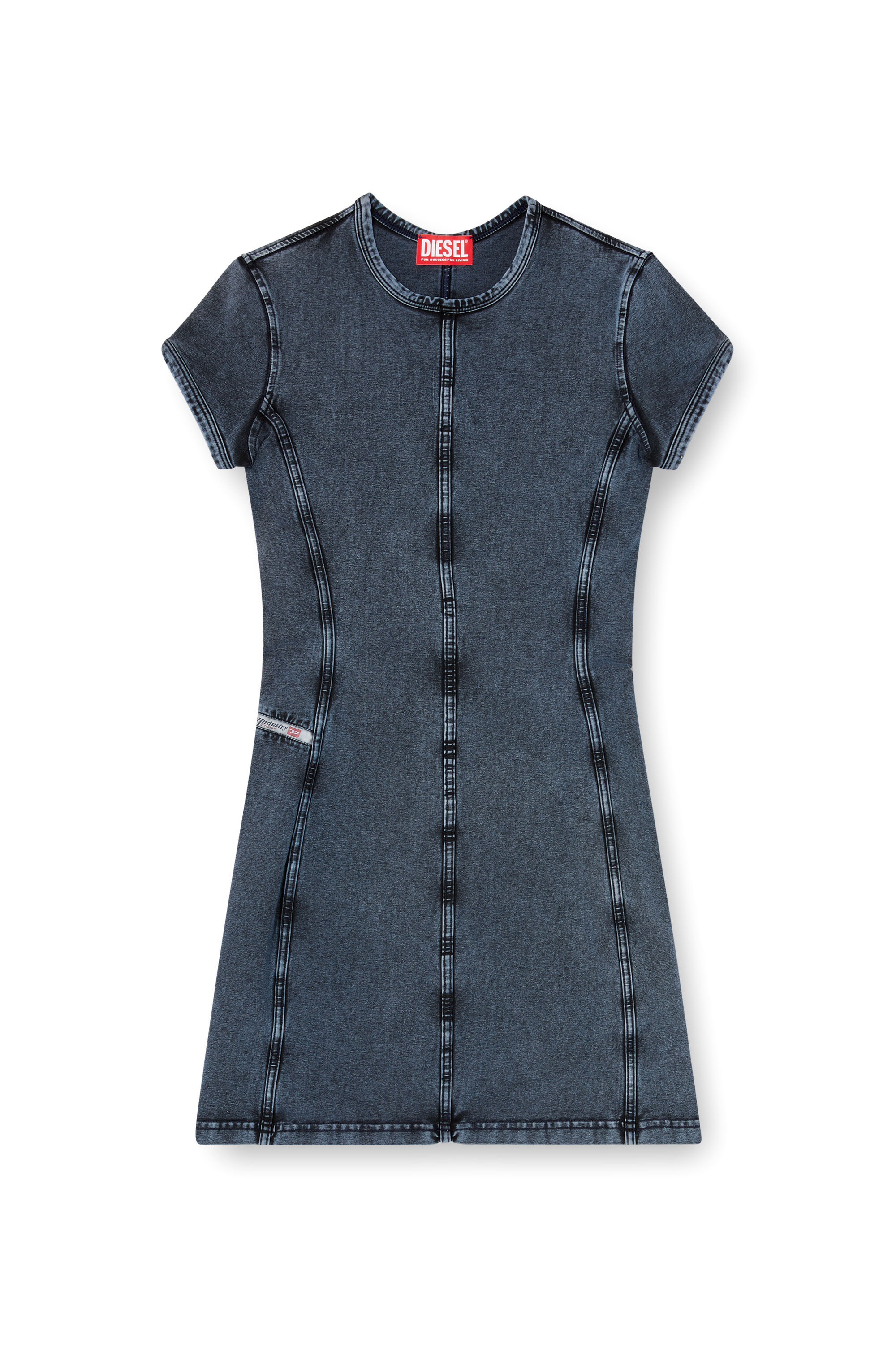 Diesel - D-CUPSLEEVES, Vestido mini de punto con aspecto denim Mujer in Azul marino - 3