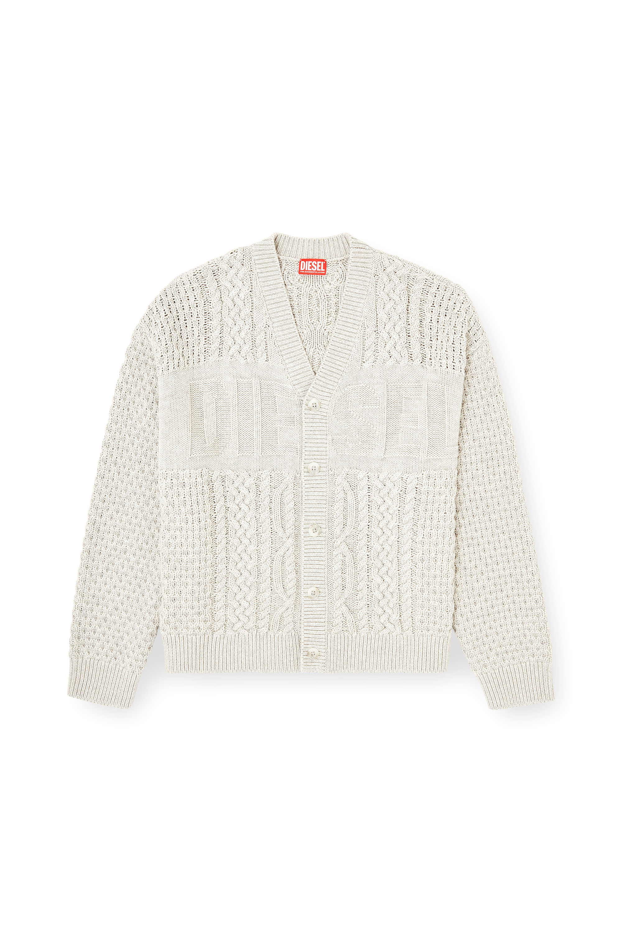 Diesel - K-ANTOINE, Cable-knit cardigan with Diesel logo Hombre in Gris - 3