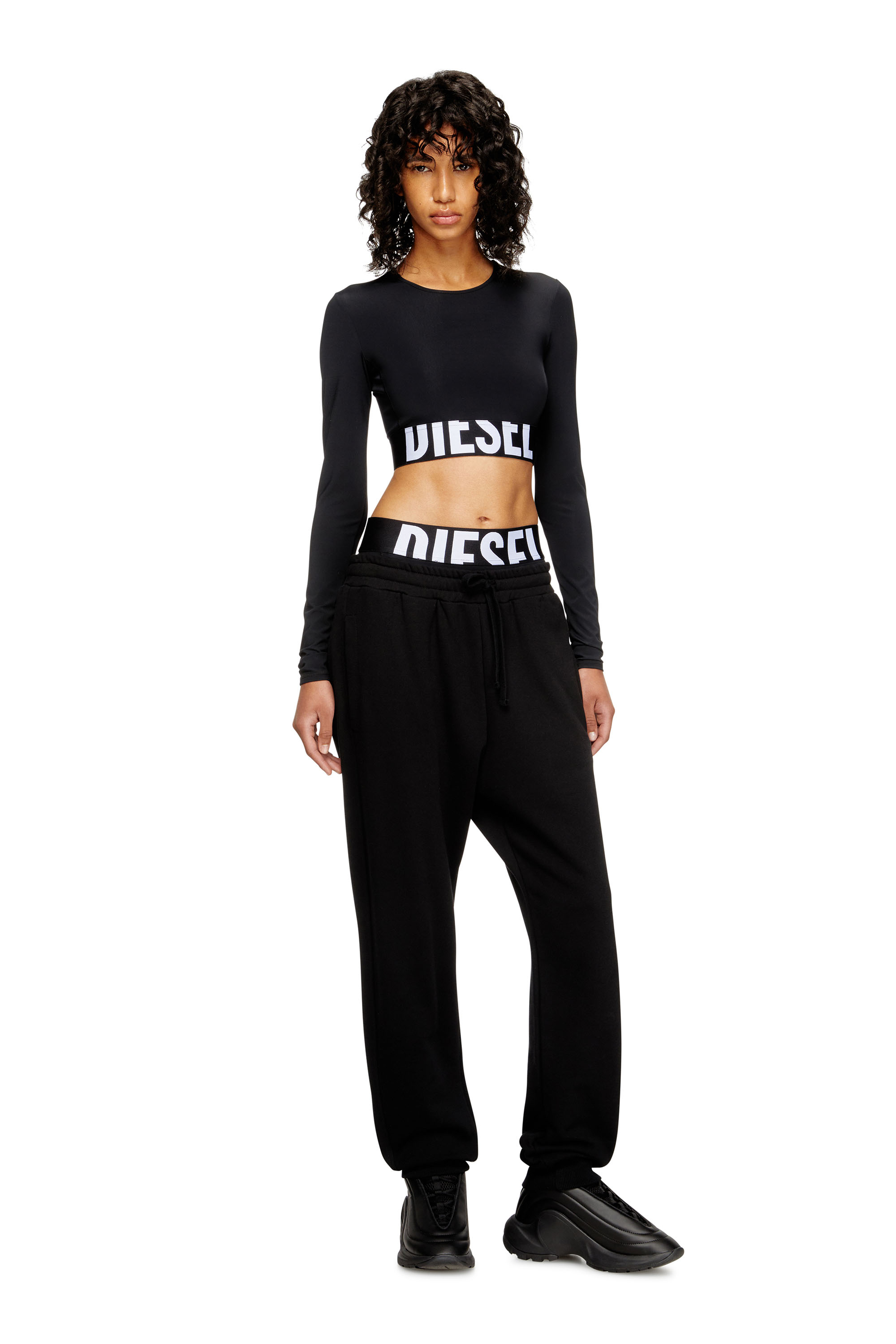 Diesel - MELISSA-D-POP, Top corto de microfibra con logotipo recortado Mujer in Negro - 2
