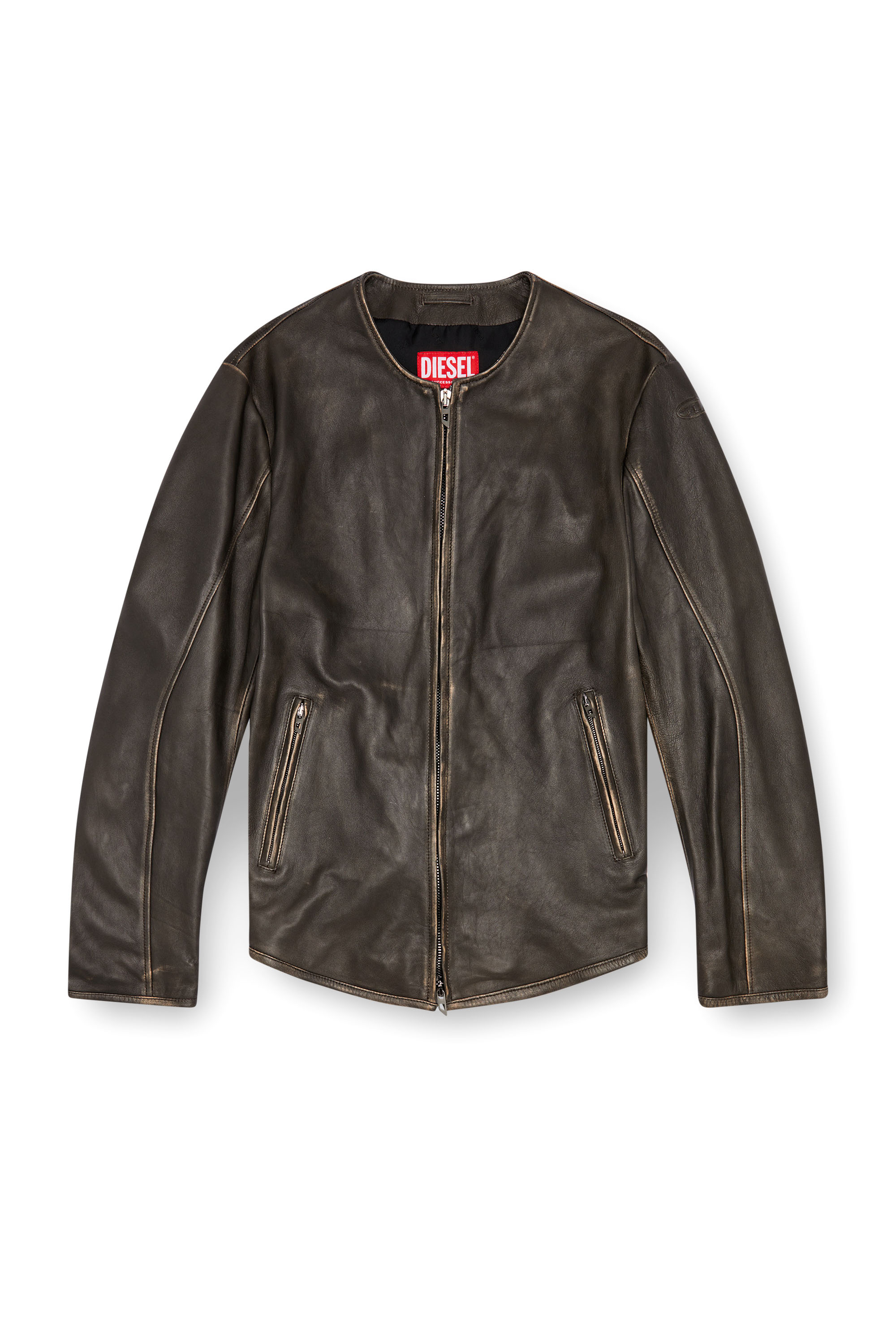 Diesel - L-EMMA, Chaqueta biker de cuero desgastado Hombre in Negro - 3