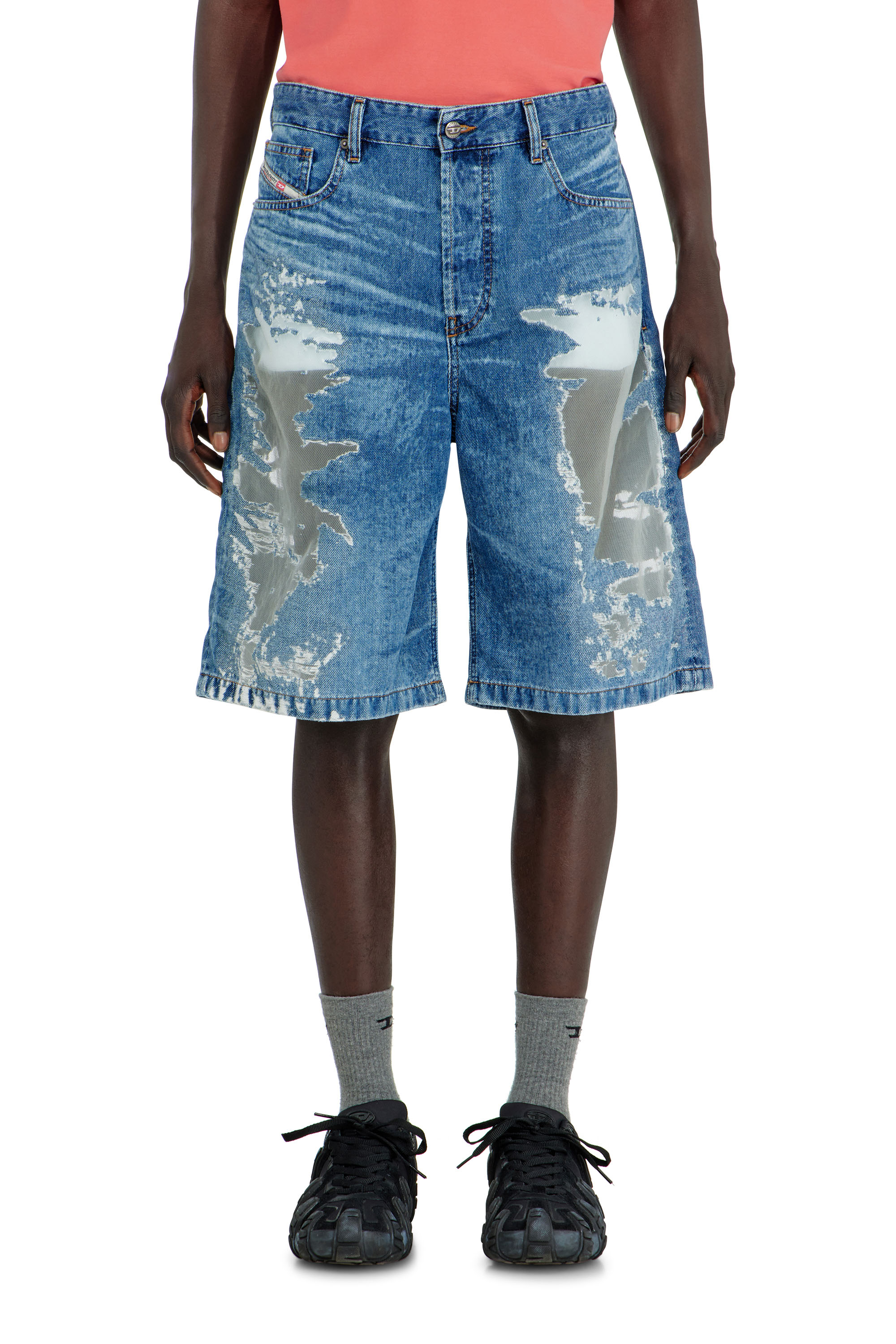 Diesel - PR-DE-SIRE-SHORT, Shorts de denim devor&eacute; Unisex in Azul marino - 2