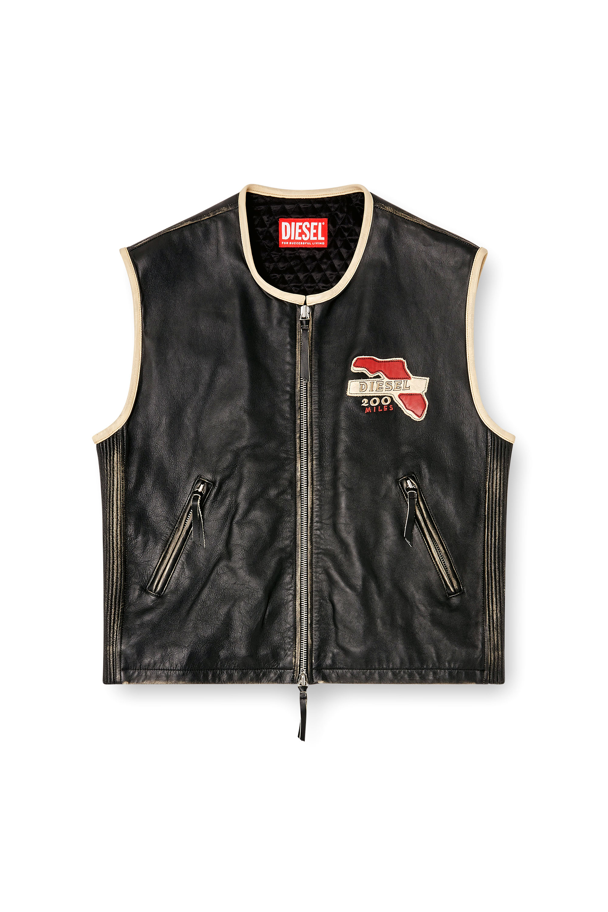 Diesel - L-FLYING-20TH, Chaleco de cuero con parches bordados Hombre in Negro - 3