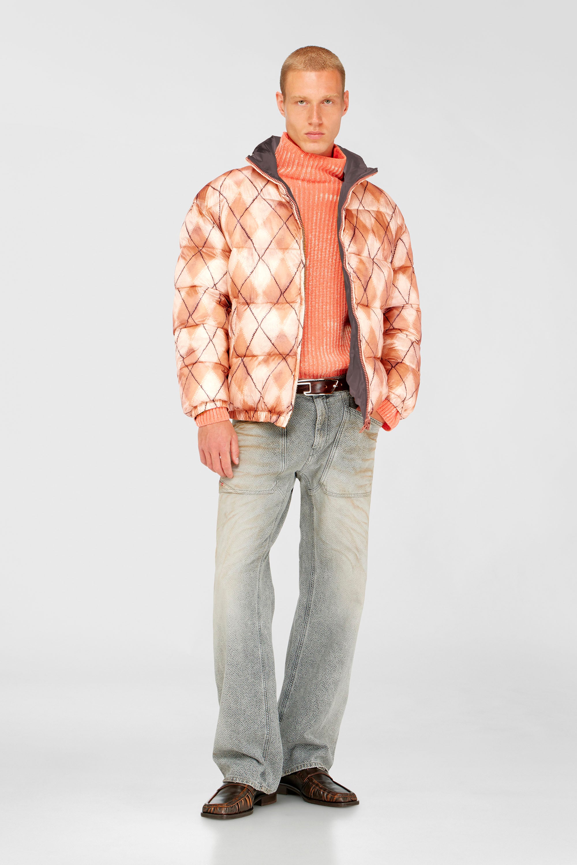 Diesel - W-BOURB-DLCK, Chaqueta puffer reversible con estampado argyle Hombre in Multicolor - 1