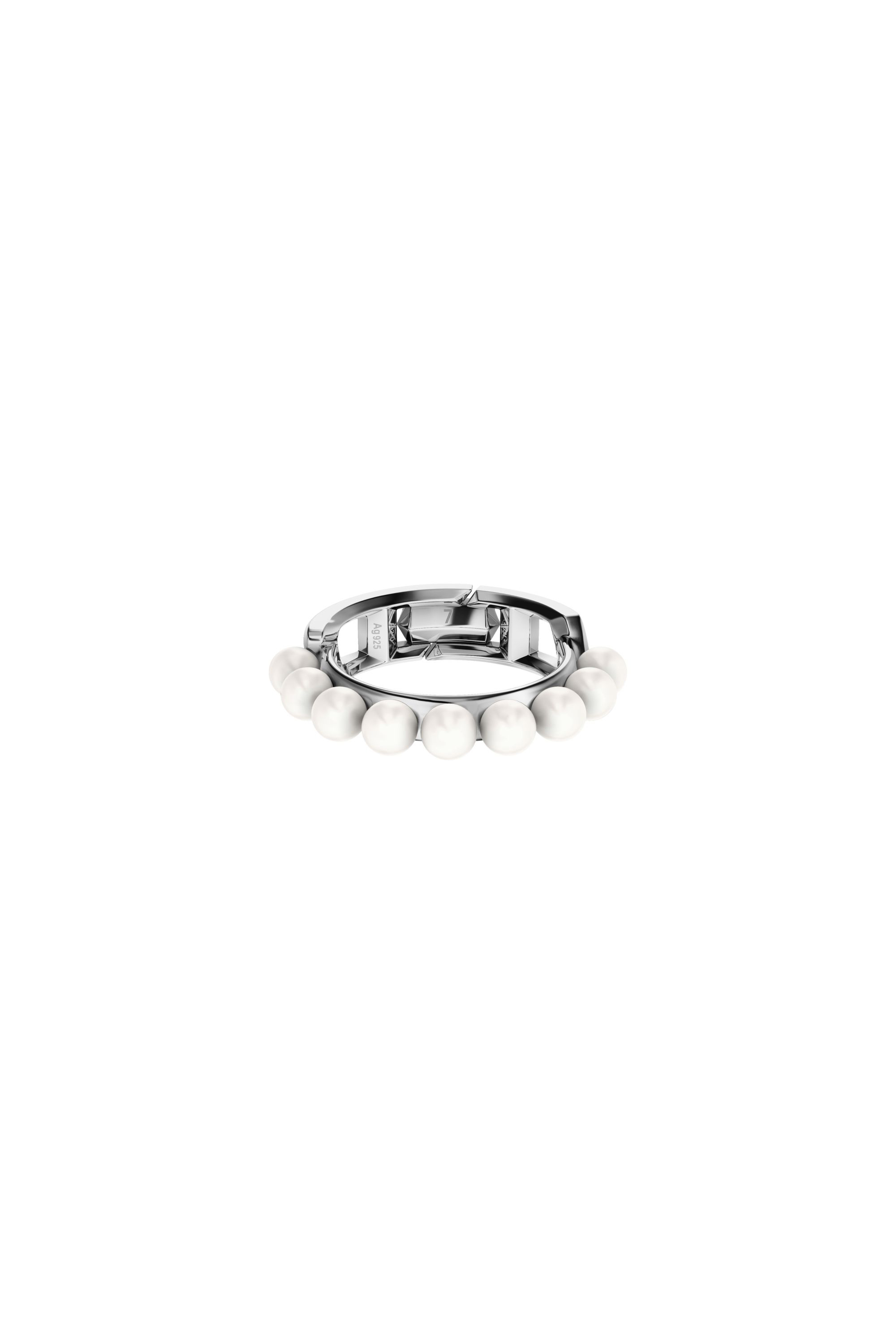 Diesel - DL1370040 STERLING SILVER JEWEL, Anillo de banda en plata de ley y perlas Unisex in Plateado - 2