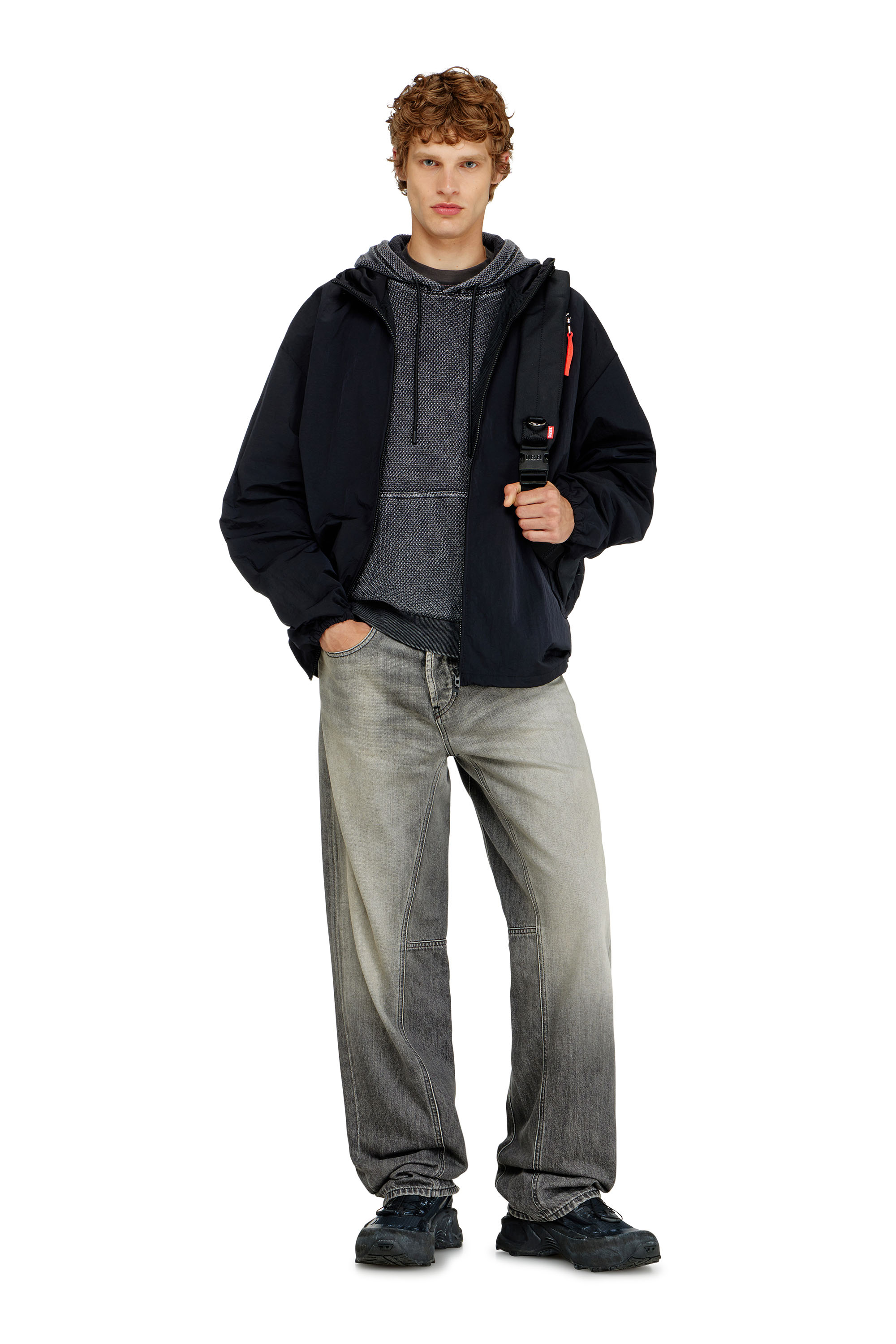 Diesel - S-NORM-HOOD-AA1, Sudadera con capucha de malla de algod&oacute;n texturizada Hombre in Gris - 1