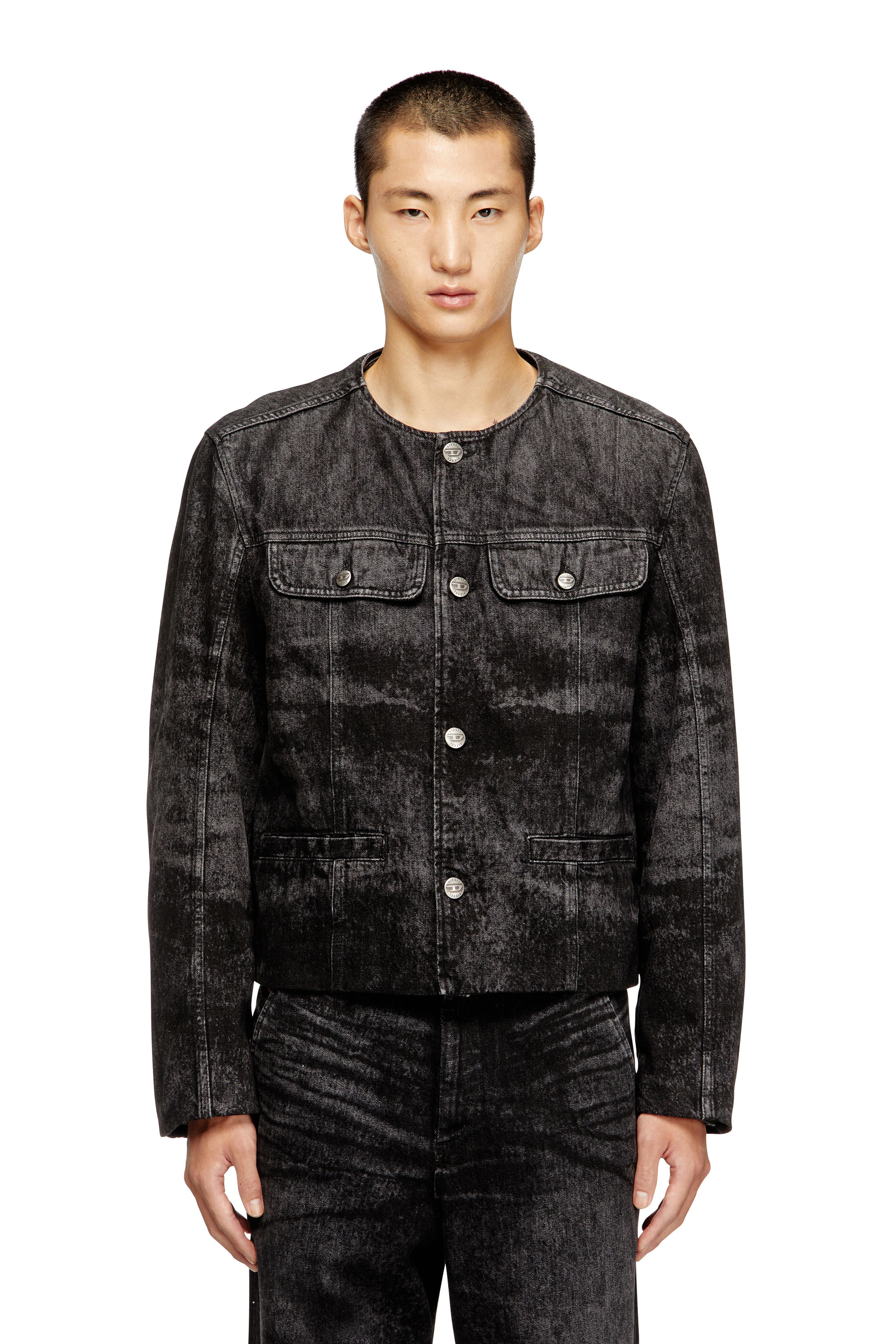 Diesel - D-ABERDEEN-FSH2, Chaqueta de denim de algodón y cáñamo grabado con láser Hombre in Negro - 3