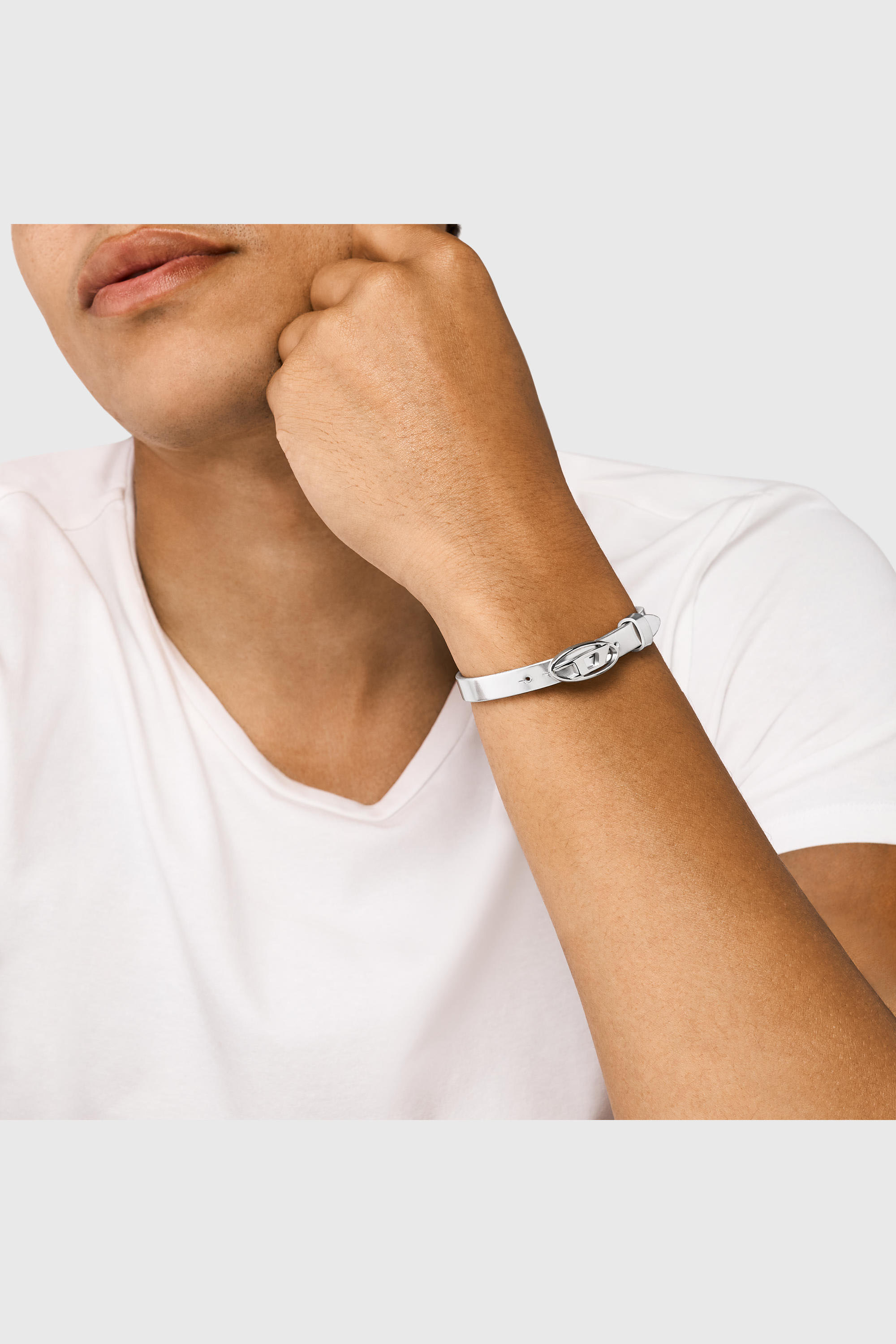 Diesel - DX1518040, Pulsera apilable de cuero plateado Unisex in Plateado - 4