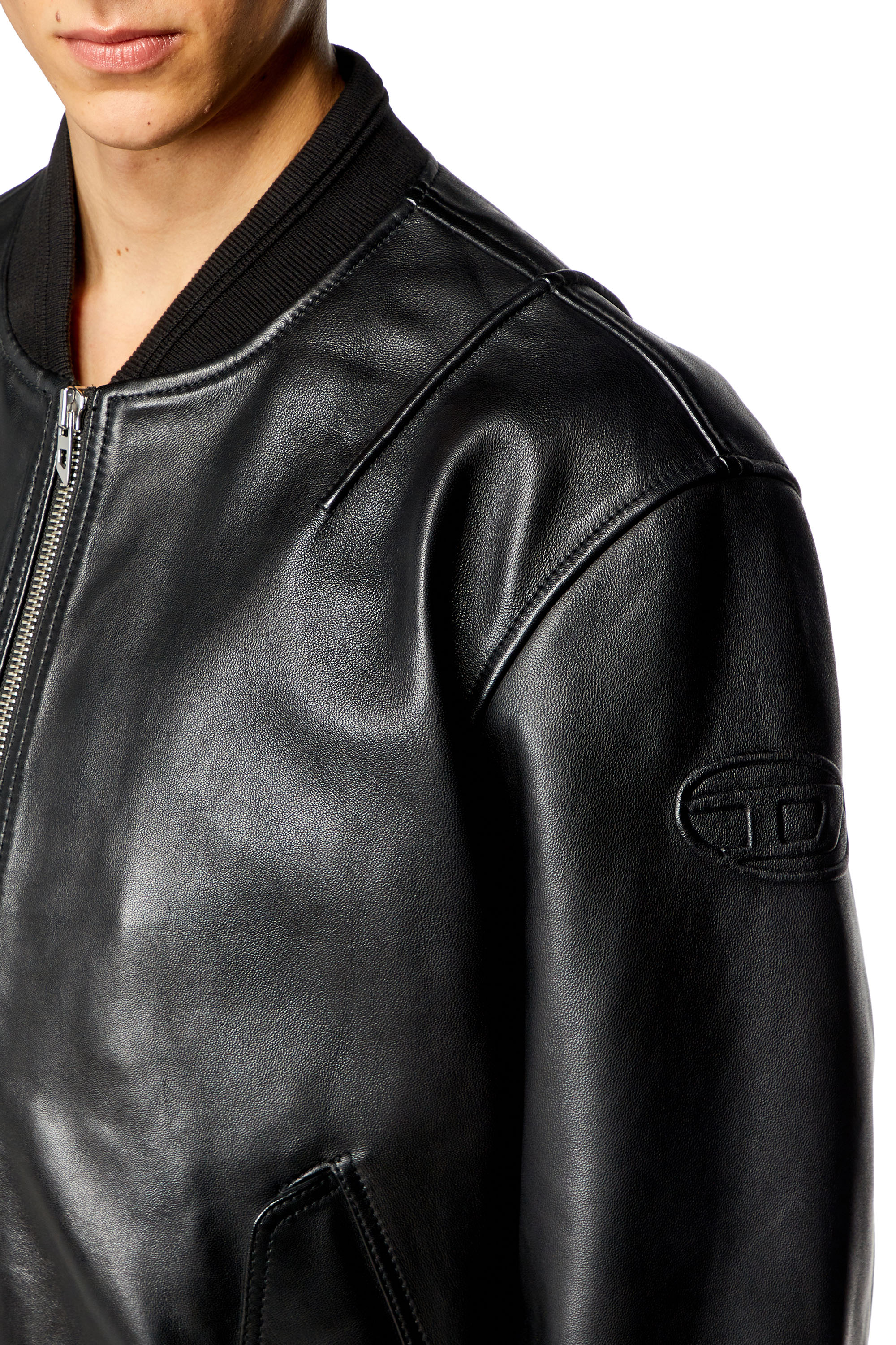 Diesel - L-PRITTS-NEW, Man Bomber jacket in tumbled leather in Black - Image 5