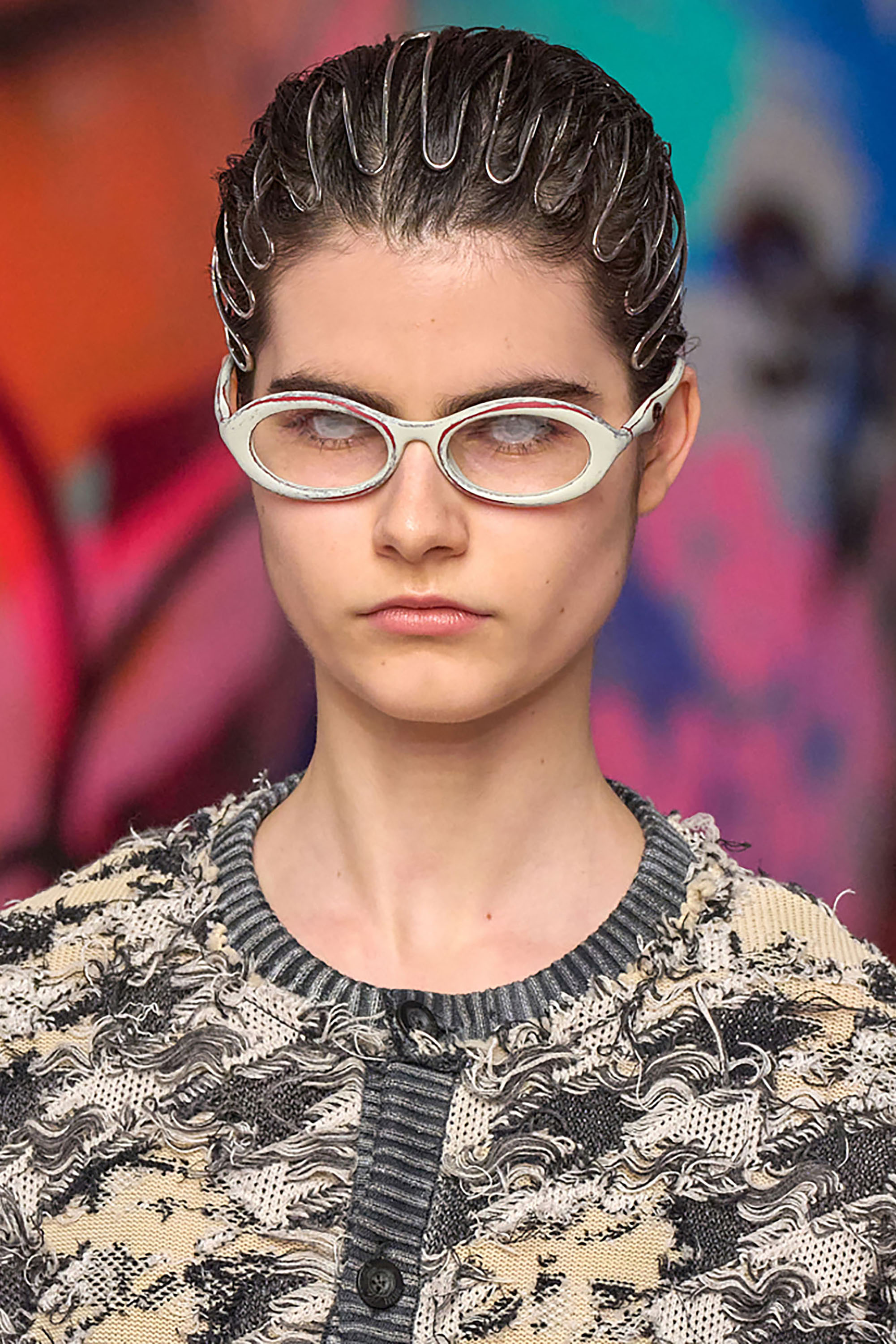 Diesel - VOLT-D HEADBAND, Cinta para el cabello con diseño enjaulado y logotipo Oval D Mujer in Plateado - 3