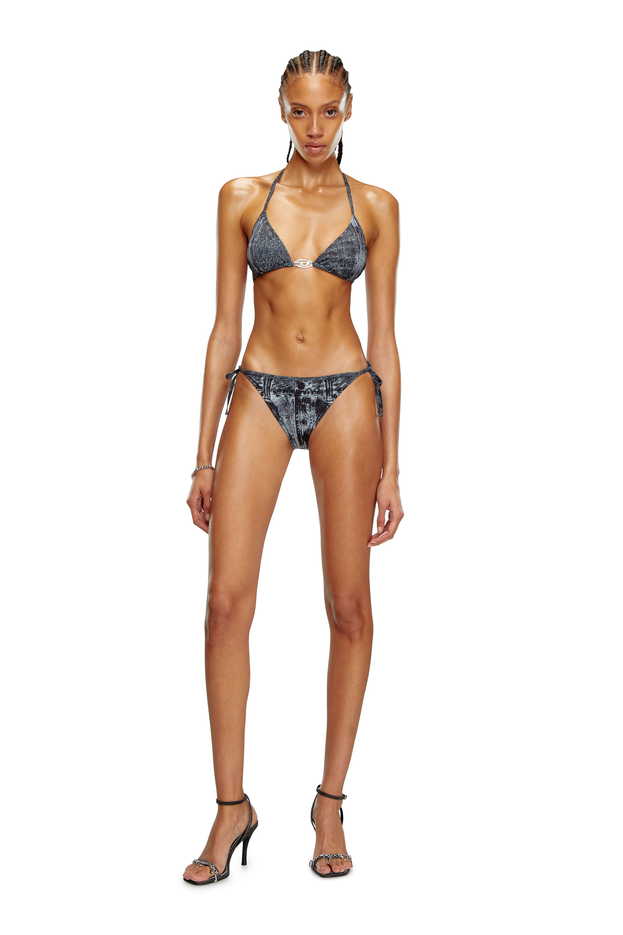 Diesel - BFB-SEES-T, Mujer Sujetador de bikini con estampado de denim in Negro - Image 3