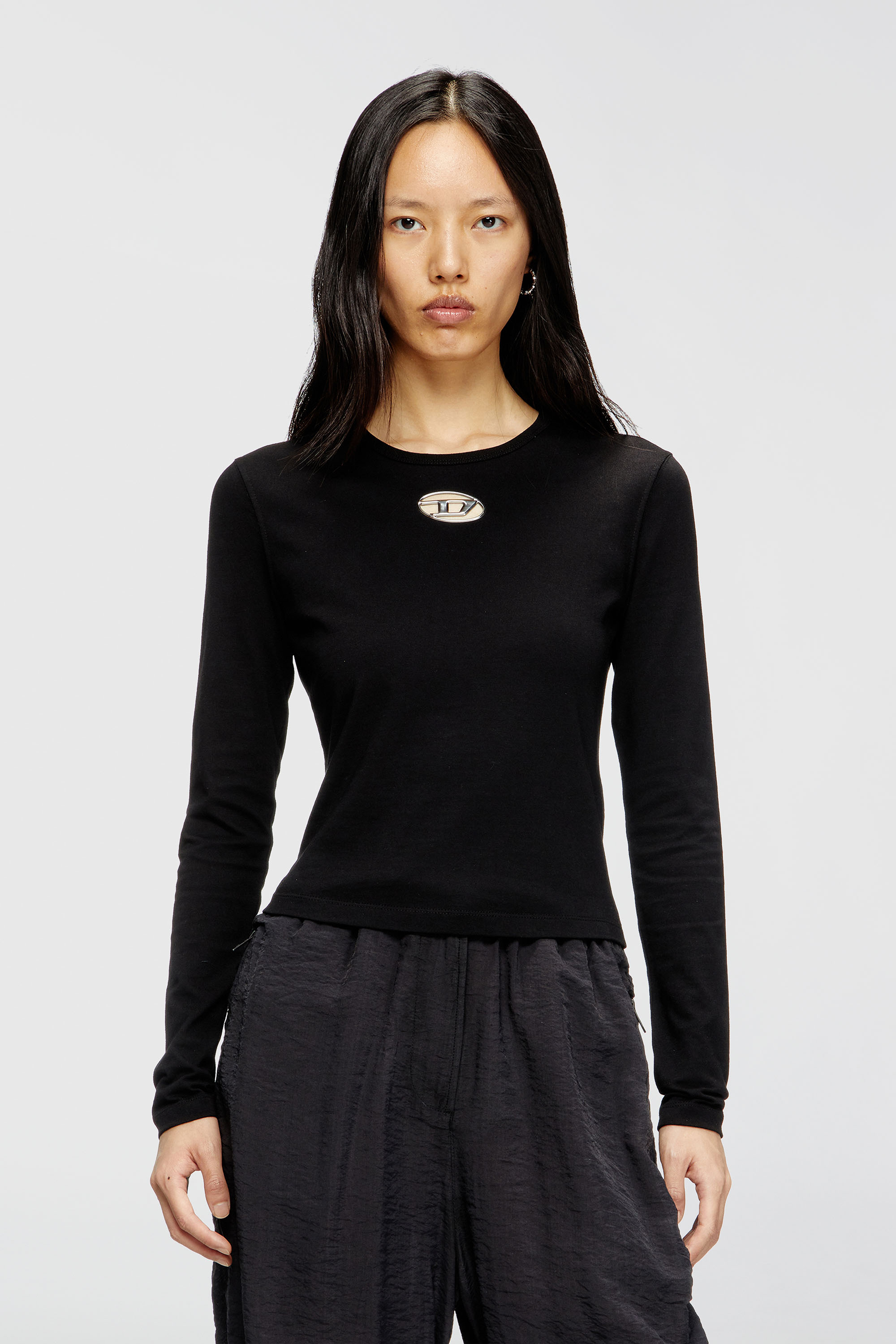 Diesel - T-UNCUTIE-LONG-LS-OD, Top de manga larga con recorte Oval D Mujer in Negro - 3