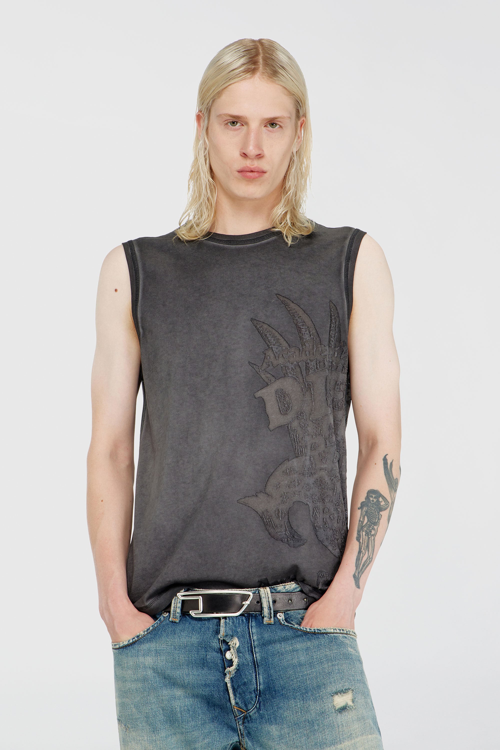 Diesel - T-RAWBISCO, Top sin mangas con gr&aacute;ficos en relieve Hombre in Gris - 1