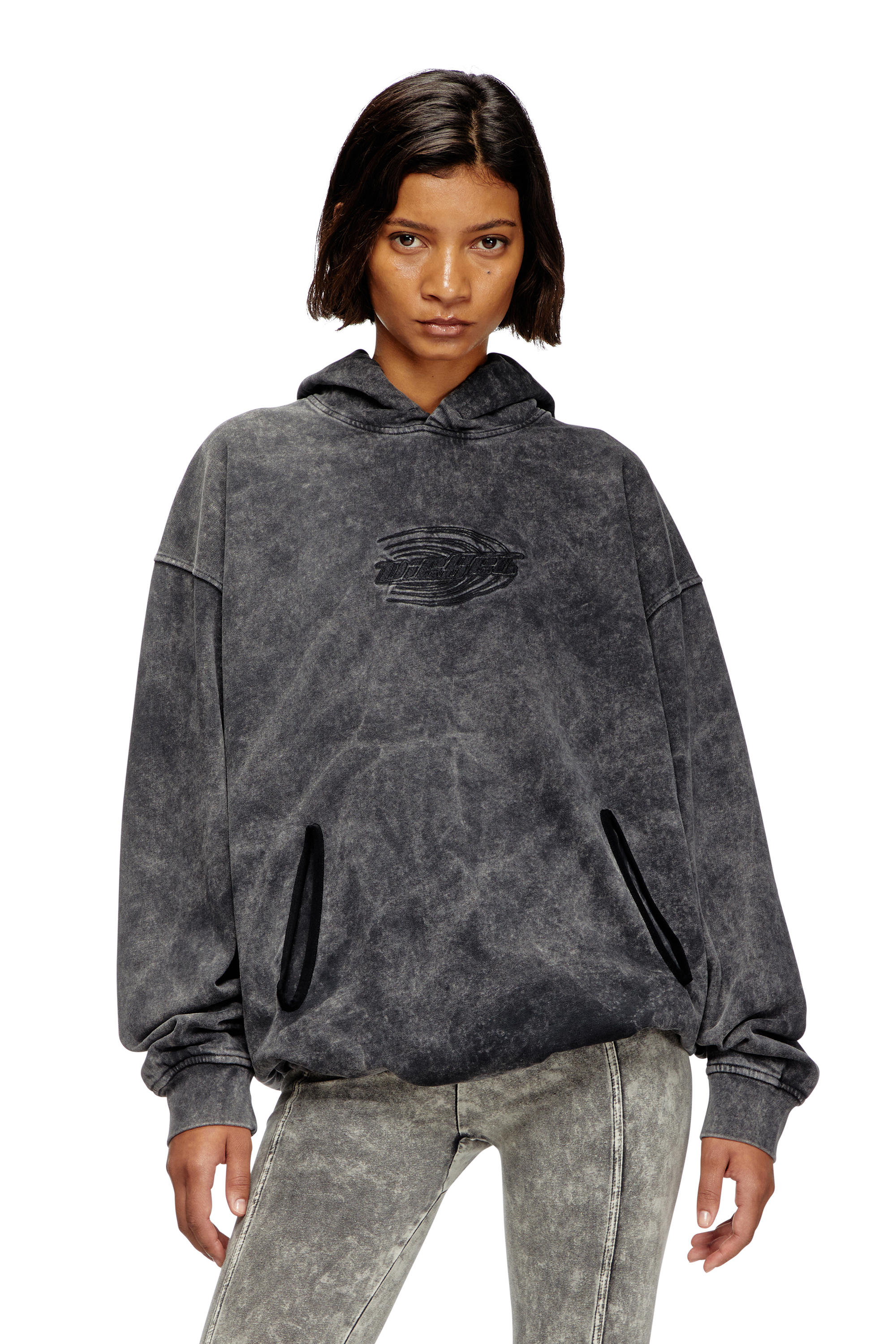 Diesel - S-BOXSTIC-HOOD, Sudadera con capucha lavada al ácido con fruncidos Unisex in Gris - 5