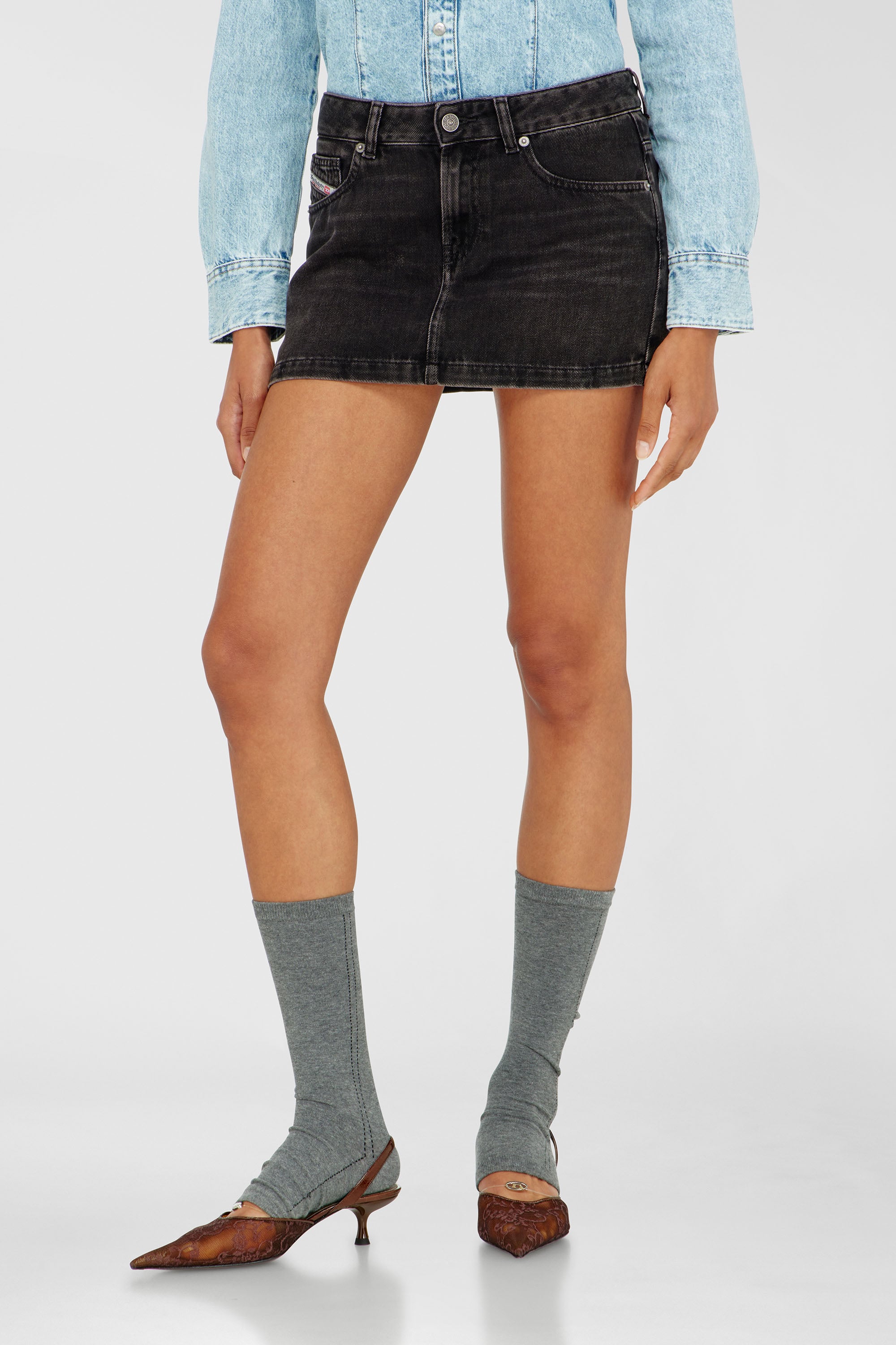 Diesel - DE-RON, Minifalda en denim de lavado impecable Mujer in Negro - 1