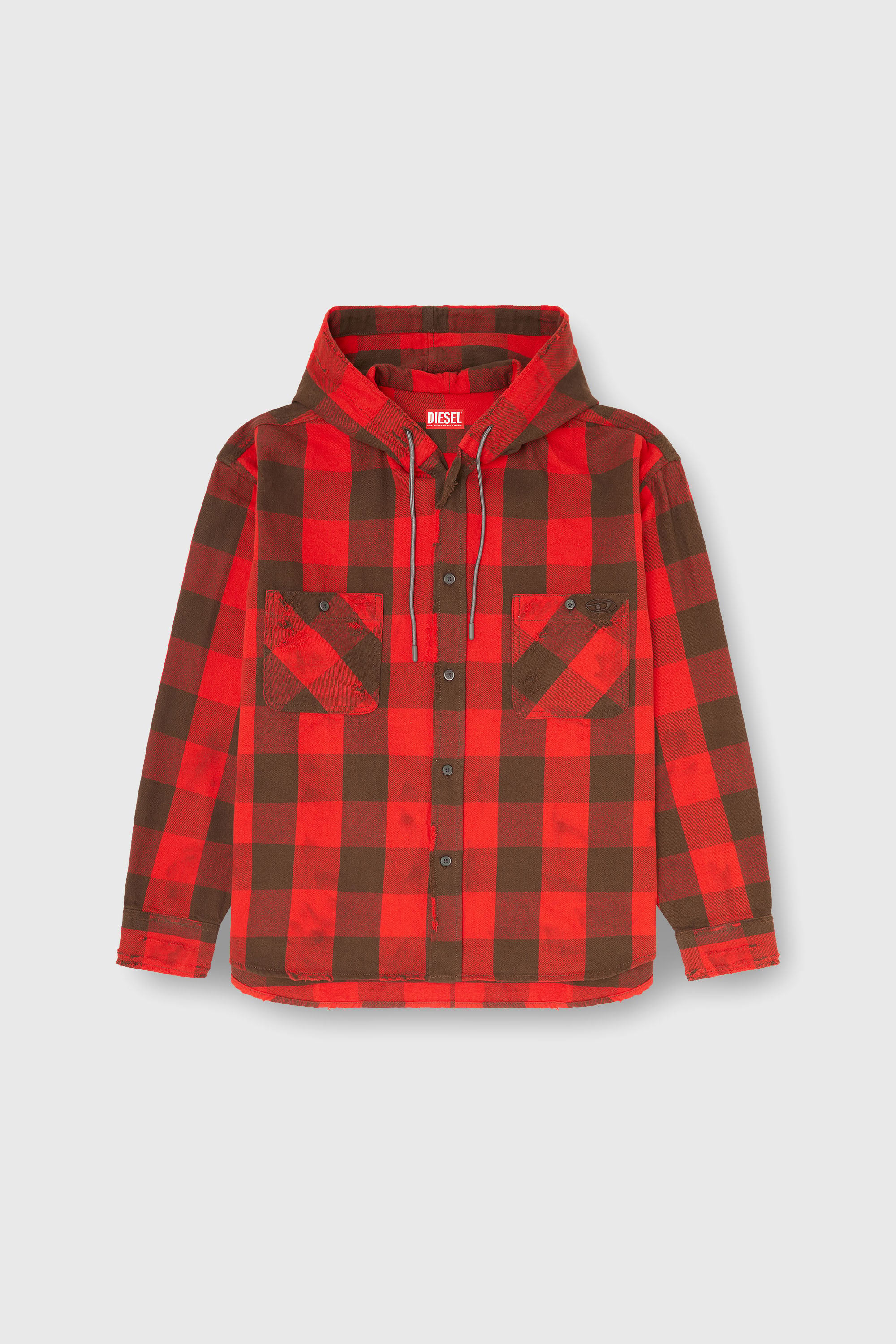 Diesel - S-DRUM-HOODY, Camisa con capucha efecto desgastado en franela de cuadros Hombre in Multicolor - 2