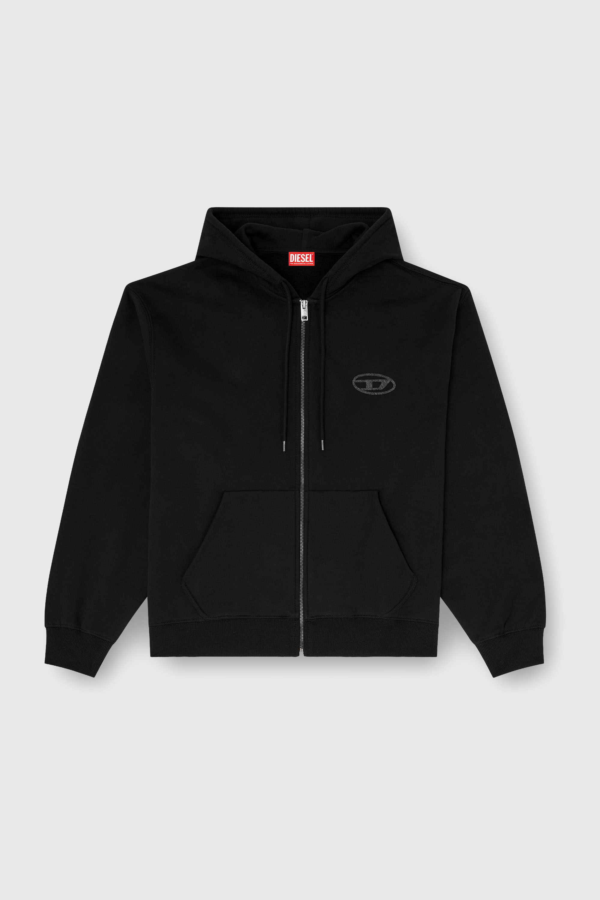 Diesel - S-LUK-HZ-T92, Sudadera con capucha de algod&oacute;n con bordado del logotipo Oval D tono sobre tono Hombre in Negro - 2